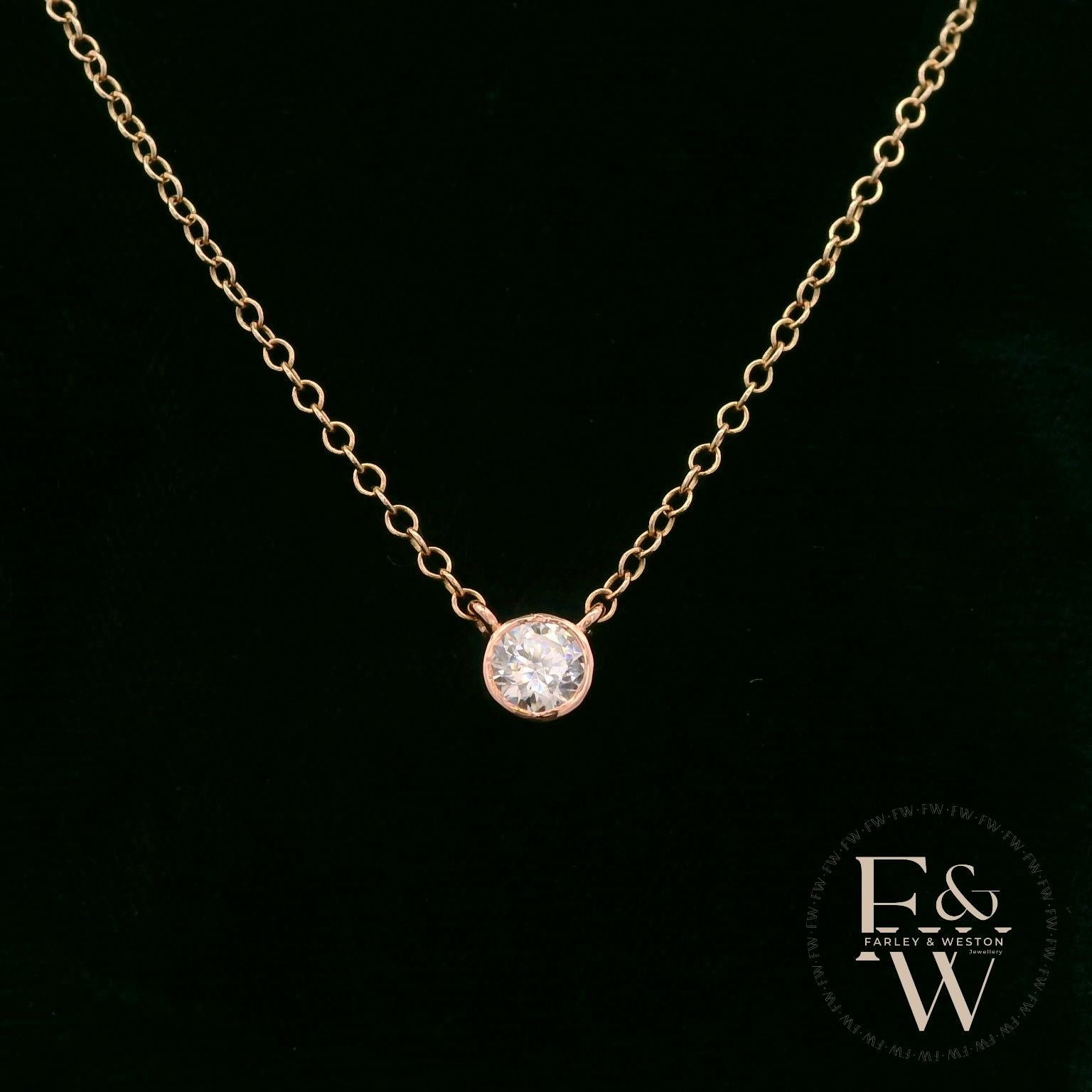 9ct Rose Gold Single Stone Moissanite Necklace