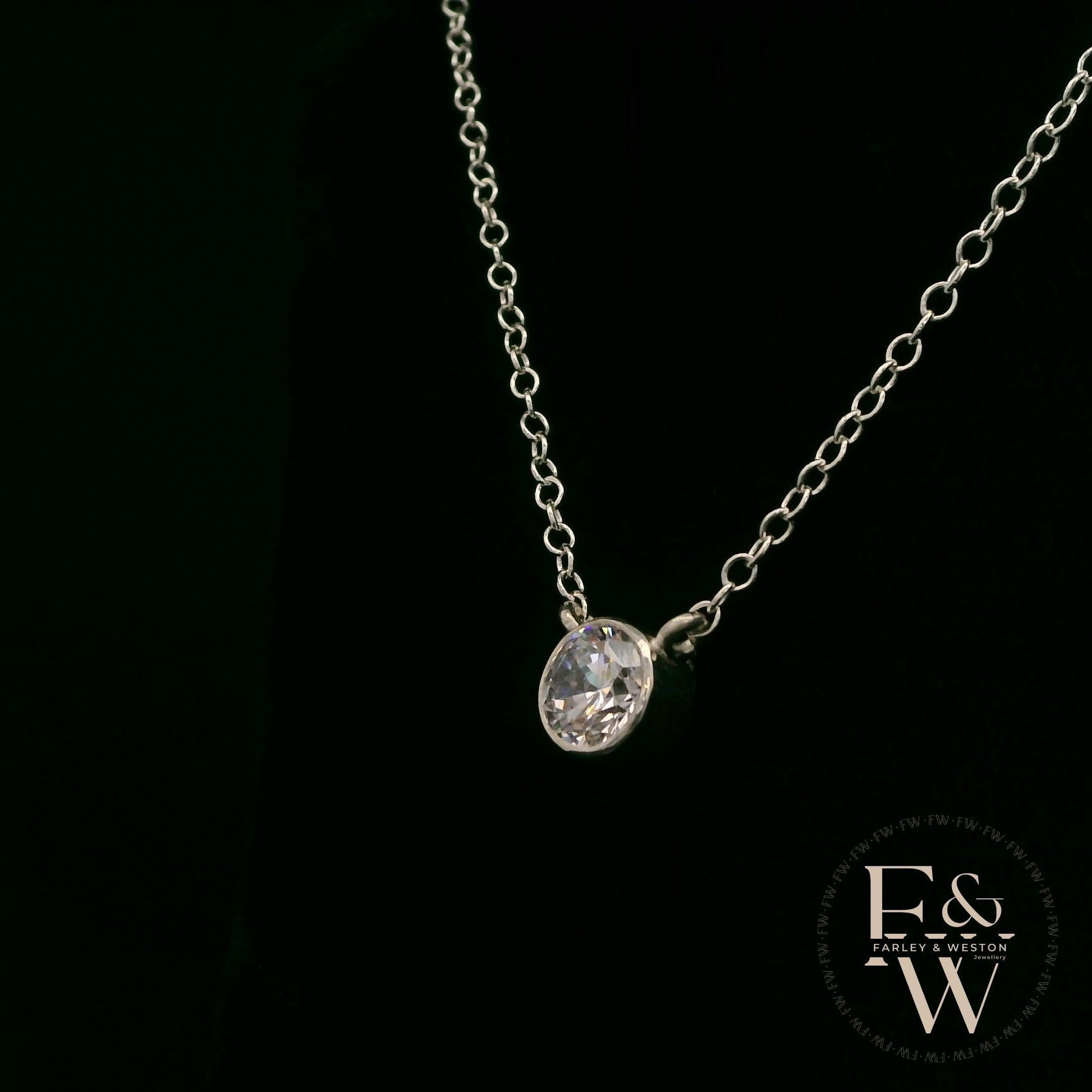 Sterling Silver Single Stone Moissanite Necklace