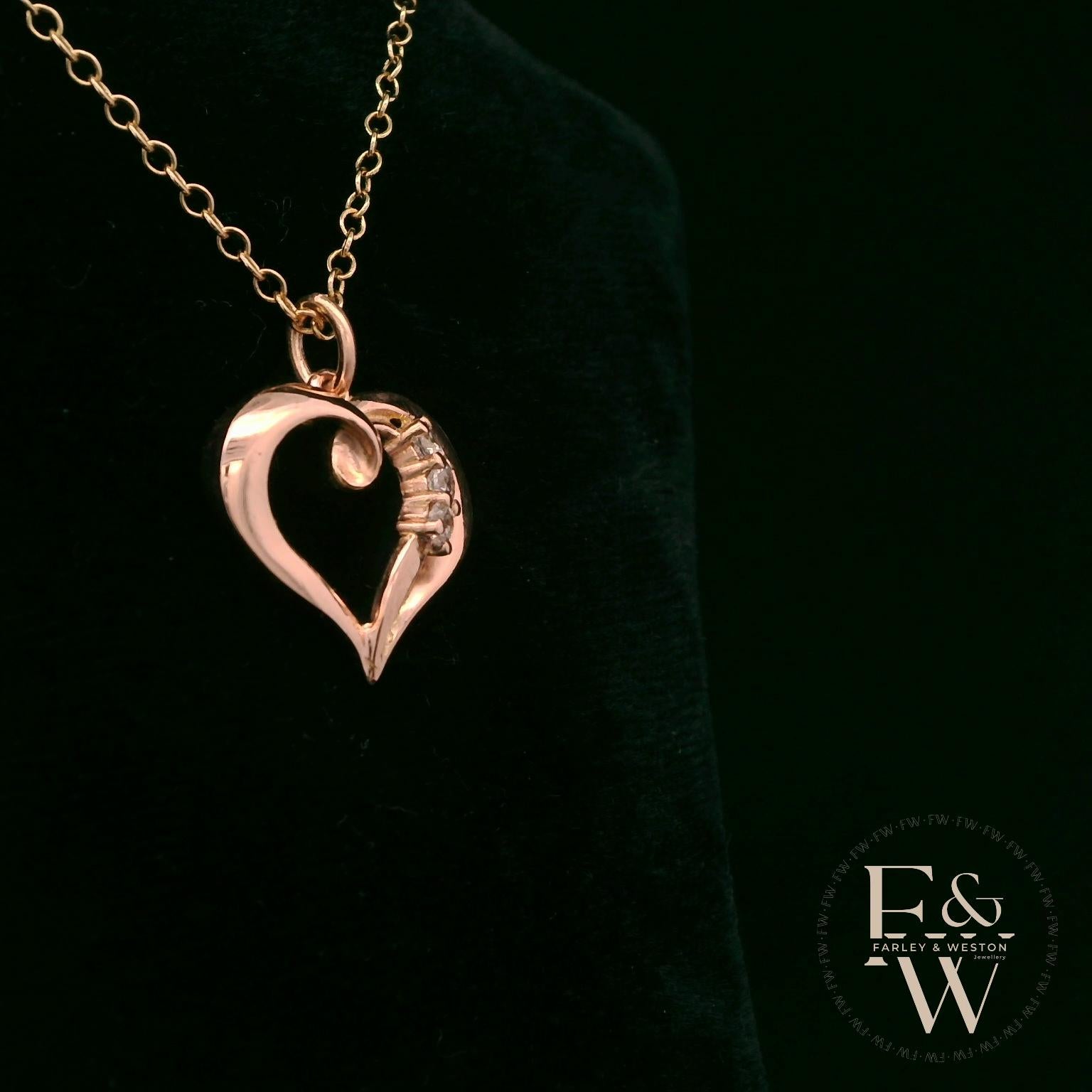 9ct Rose Gold Small White Moissanite Heart Pendant
