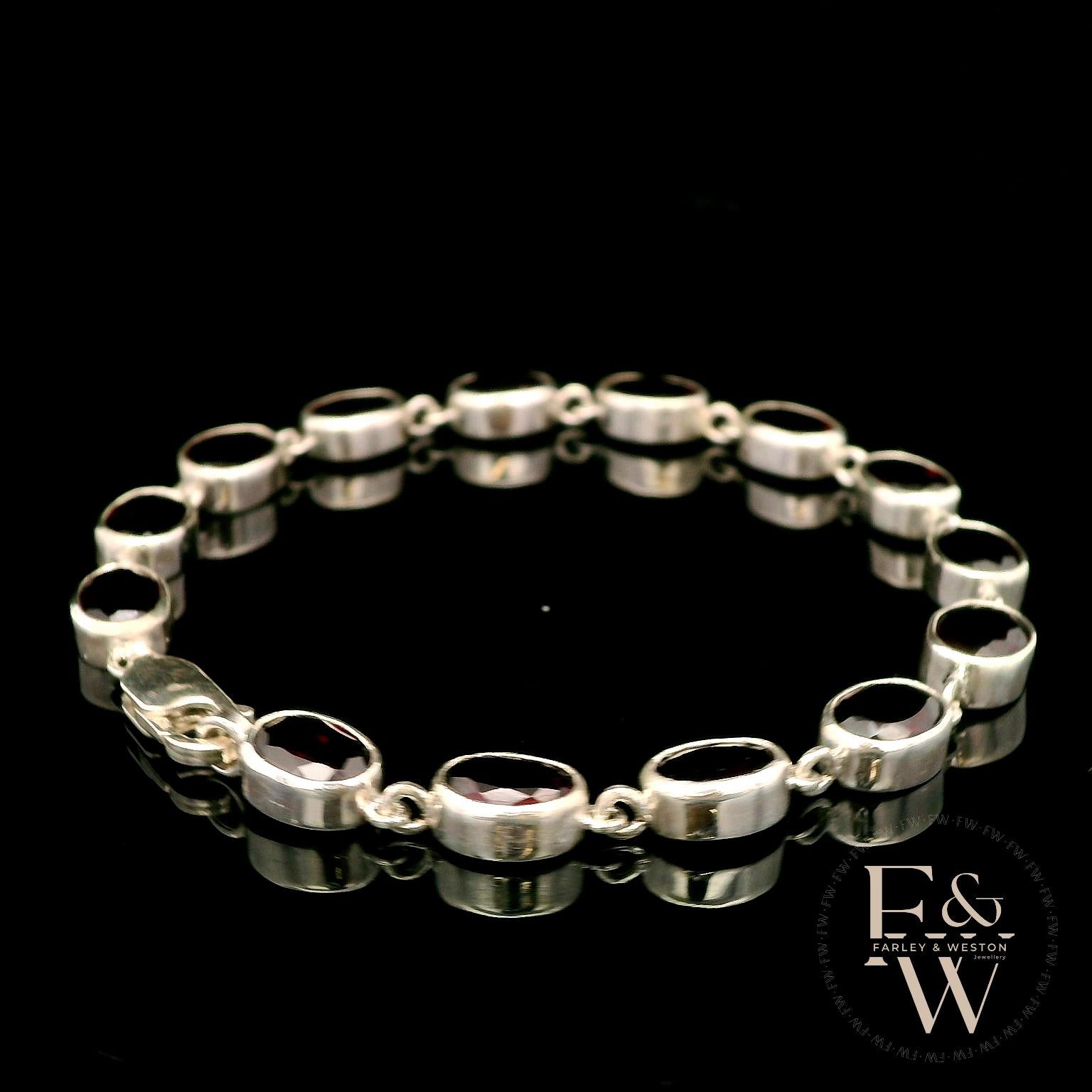 Sterling Silver Oval Garnet Bracelet