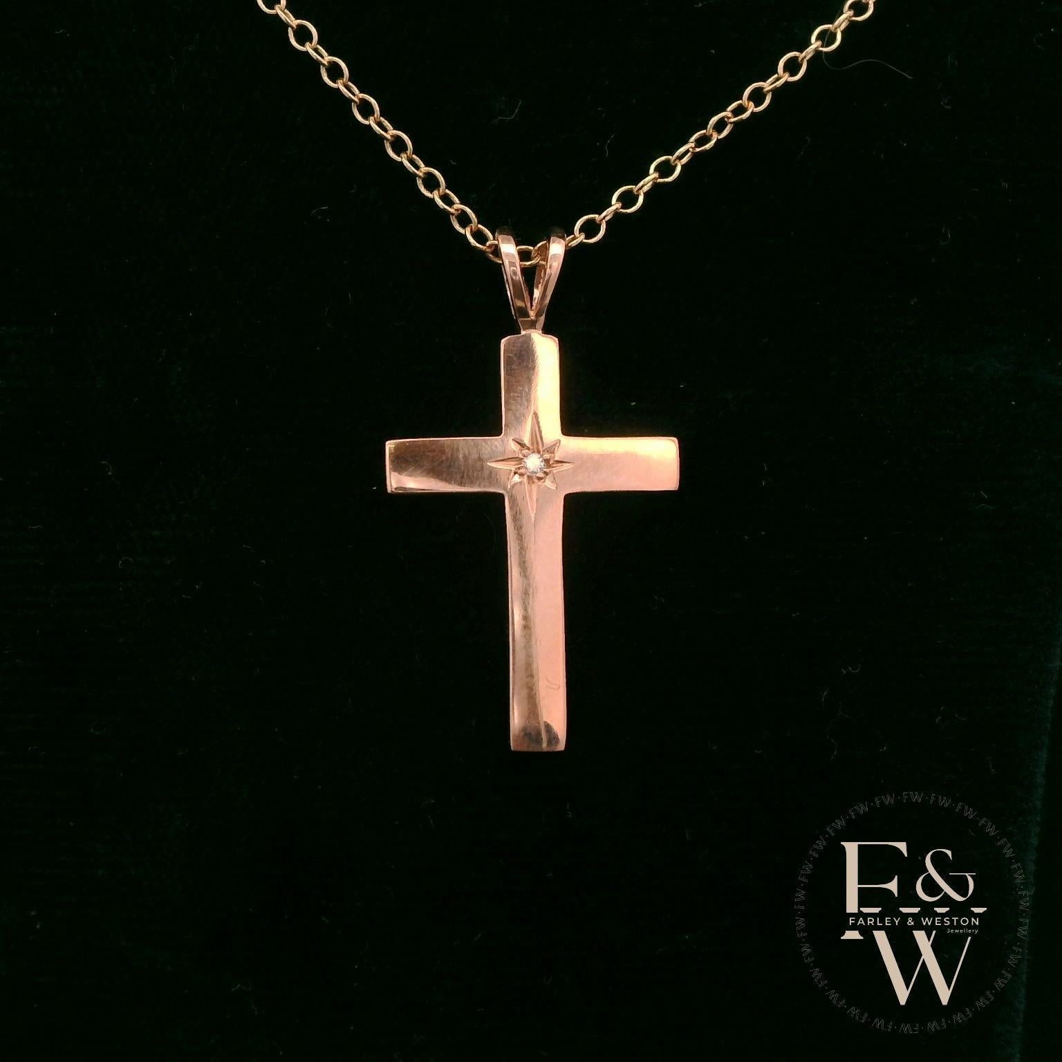 9ct Rose Gold White Moissanite Stone Set Cross Pendant