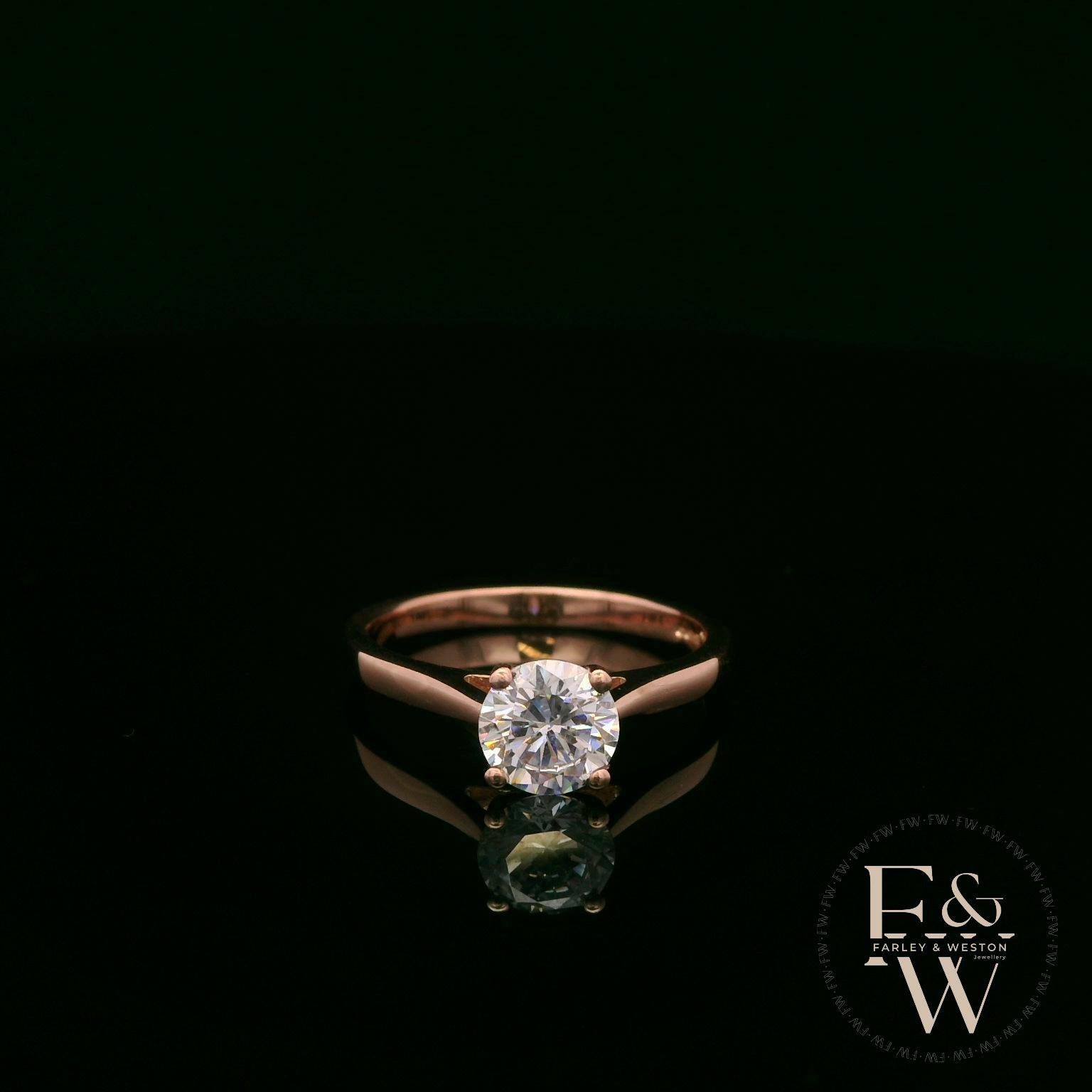 9ct Rose Gold White Moissanite Single Stone Ring