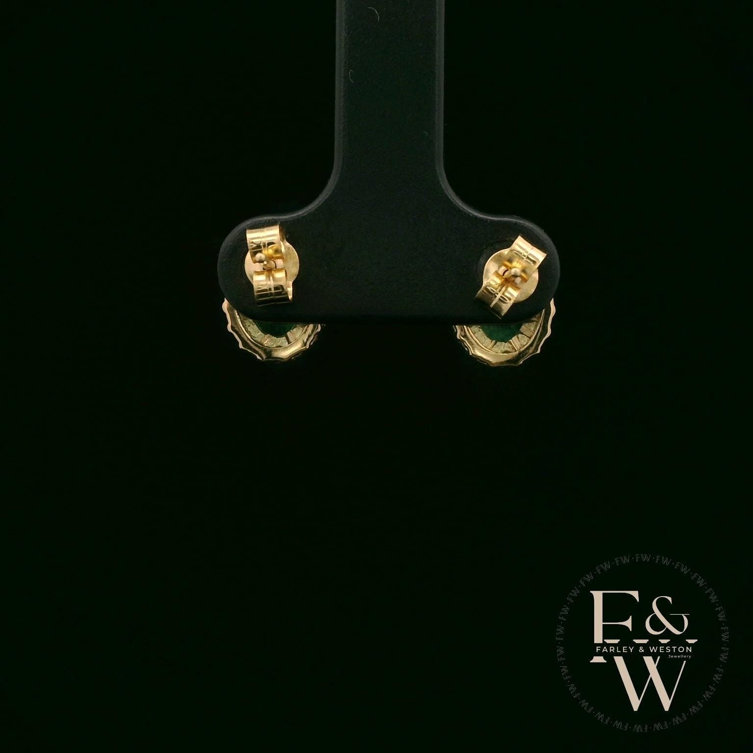18ct Yellow Gold Oval-Cut Emerald & Diamond Studs