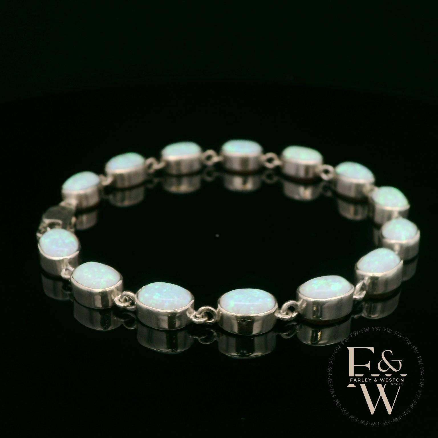 Sterling Silver Oval Cultured Opal Bracelet