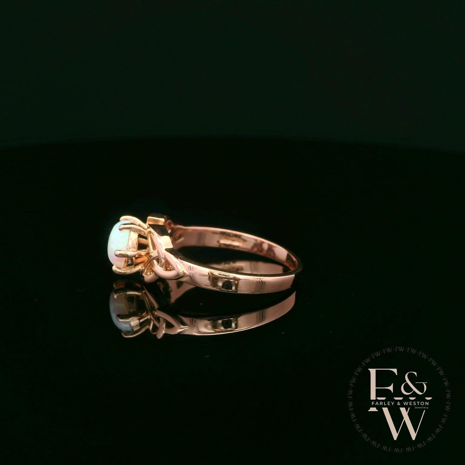 Celtic Patterned 9ct Rose Gold Cultured Opal Single Stone Ring