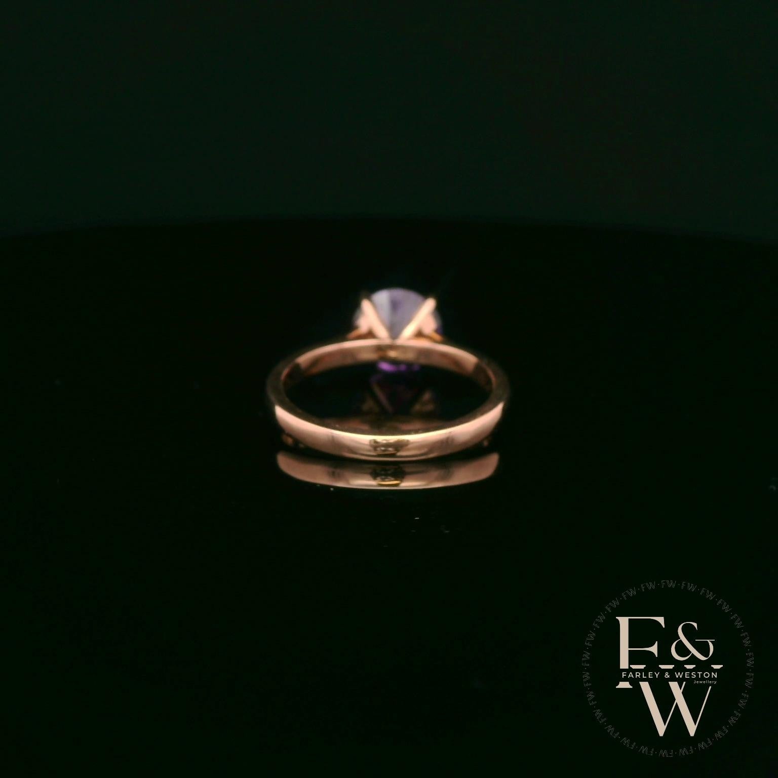 9ct Rose Gold 2ct Amethyst Single Stone Ring