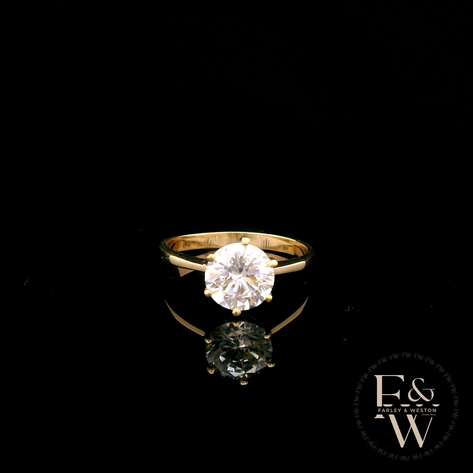 White Moissanite Solitaire 9ct Yellow Gold Ring
