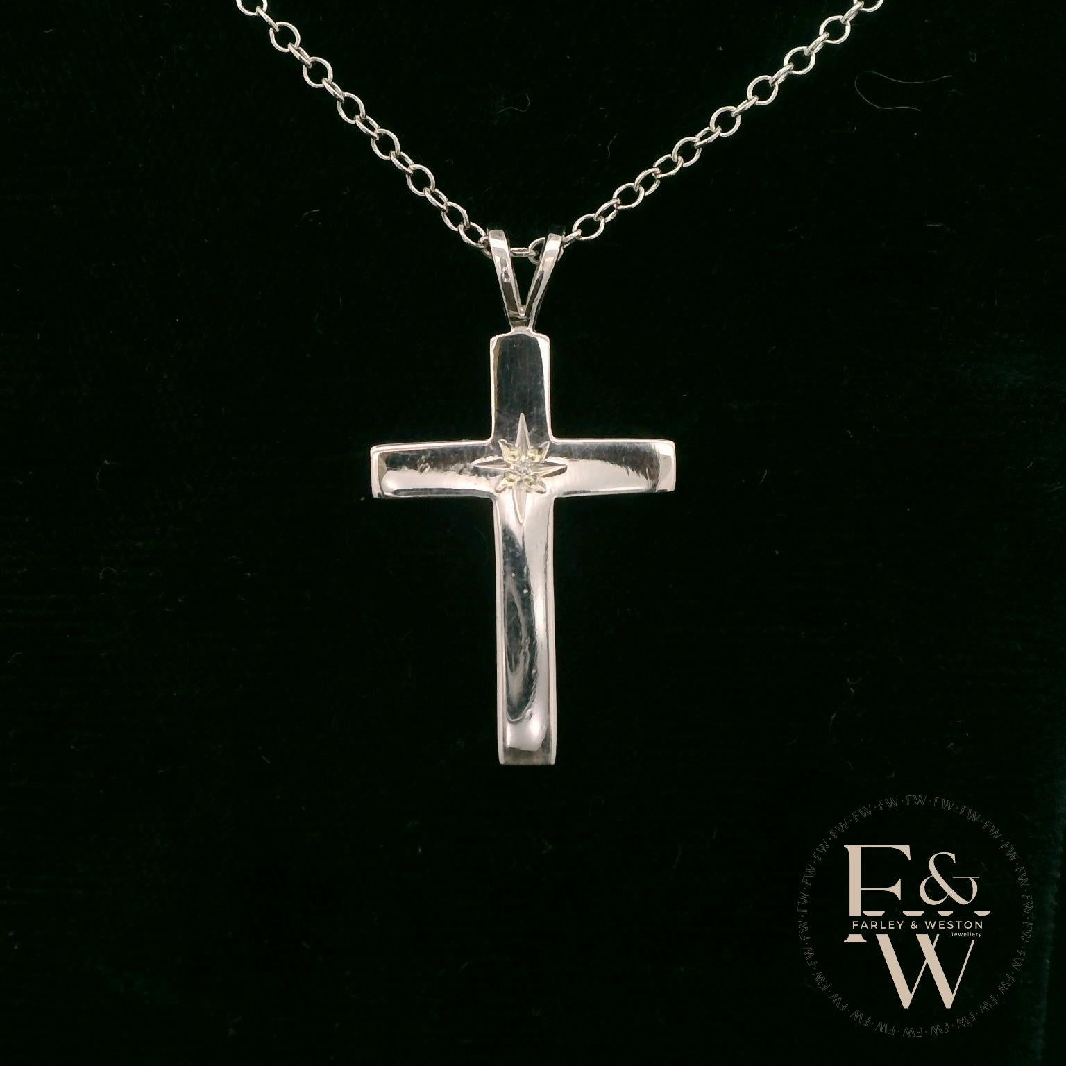 9ct White Gold White Moissanite Diamond Set Cross Pendant