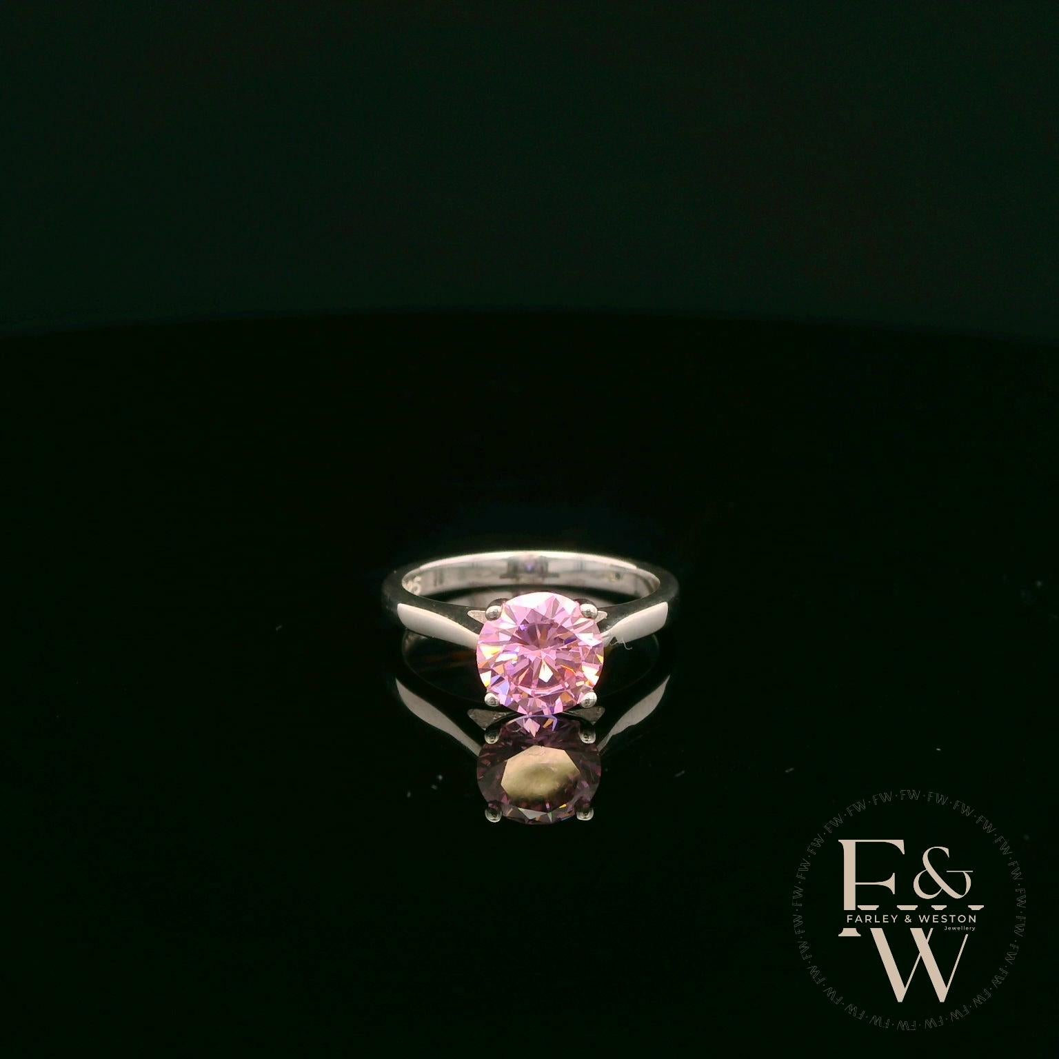 Sterling Silver Pink CZ Solitaire Ring