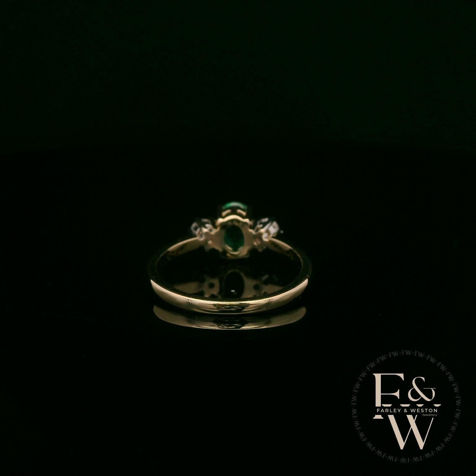 Lab Grown Emerald and Diamond 9ct Yellow Trilogy Ring