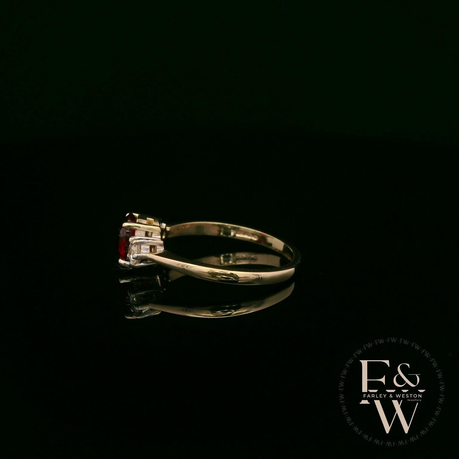 Lab Grown Ruby and Diamond 9ct Yellow Trilogy Ring