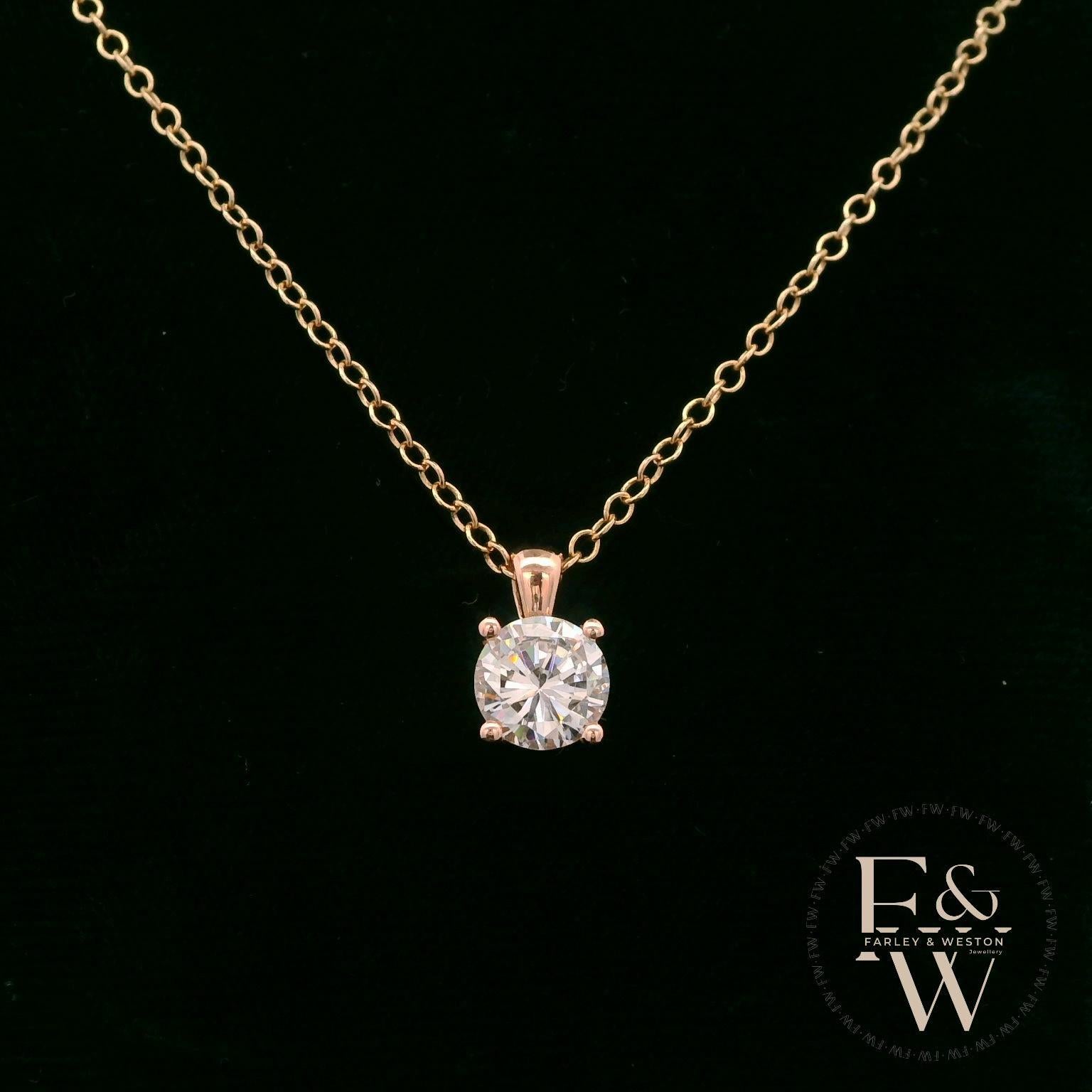 9ct Rose Gold & Solitaire Moissanite Pendant