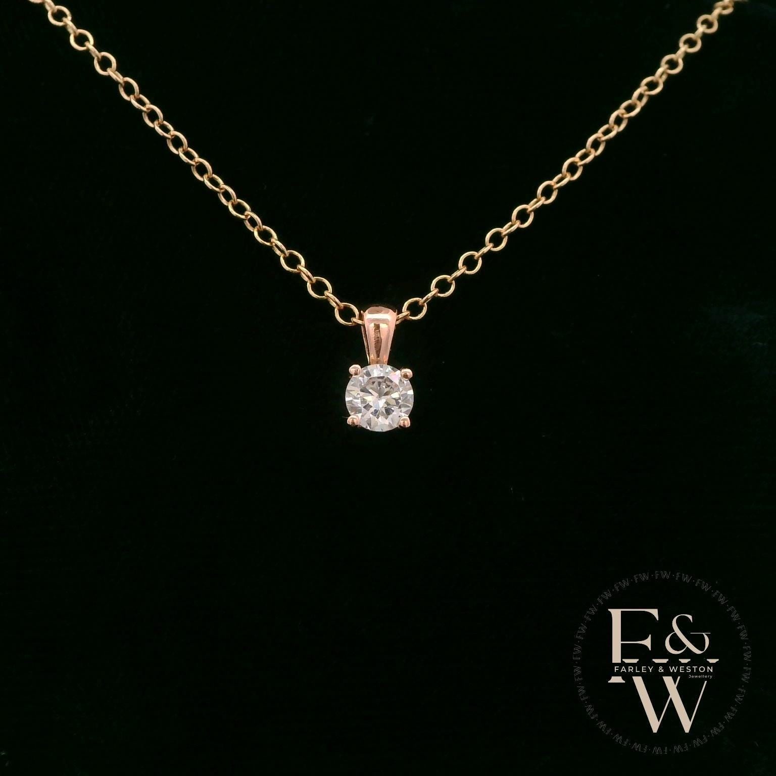9ct Rose Gold & Solitaire Moissanite Pendant