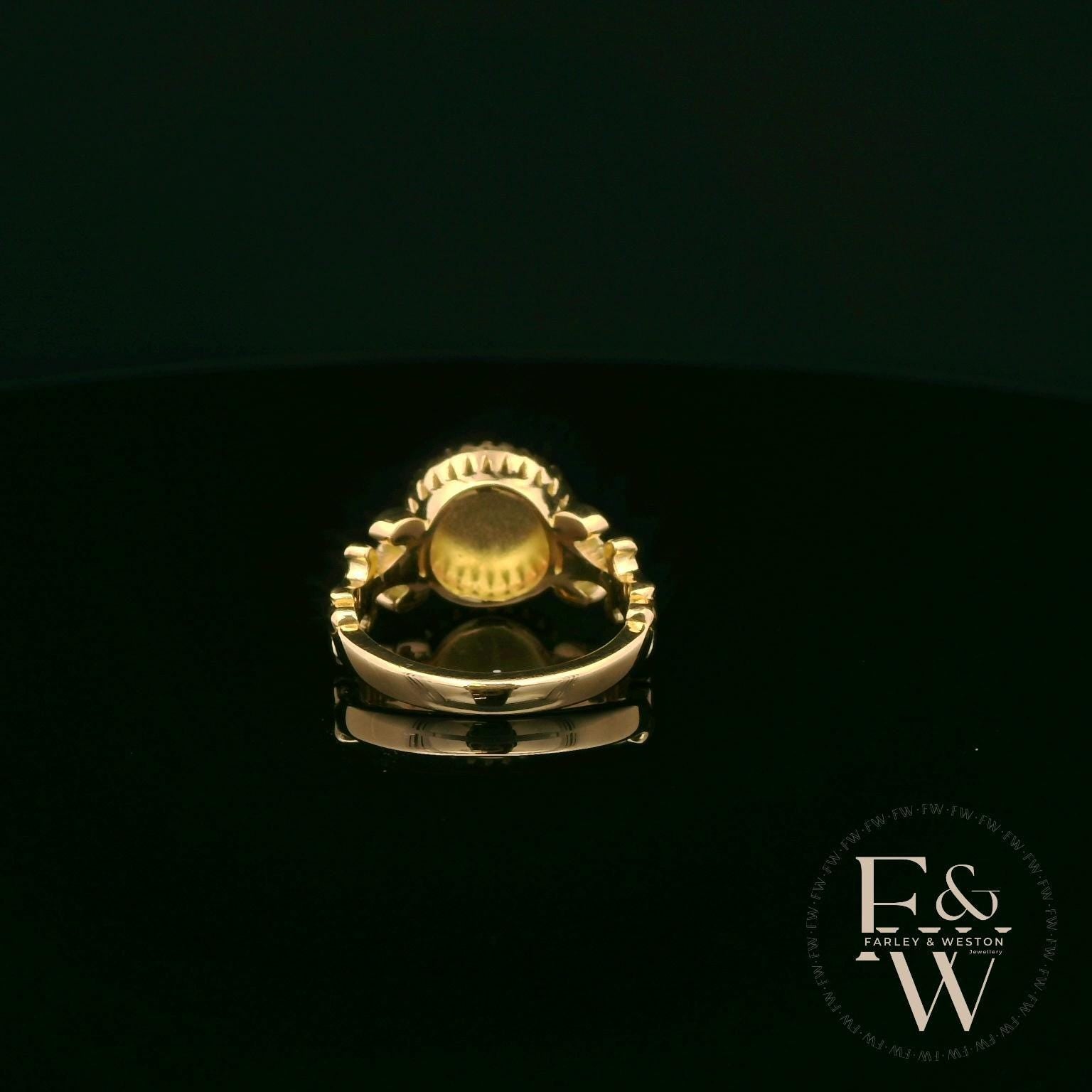18ct Yellow Gold Blue Enamel & Diamond Feathered Shoulders Ring