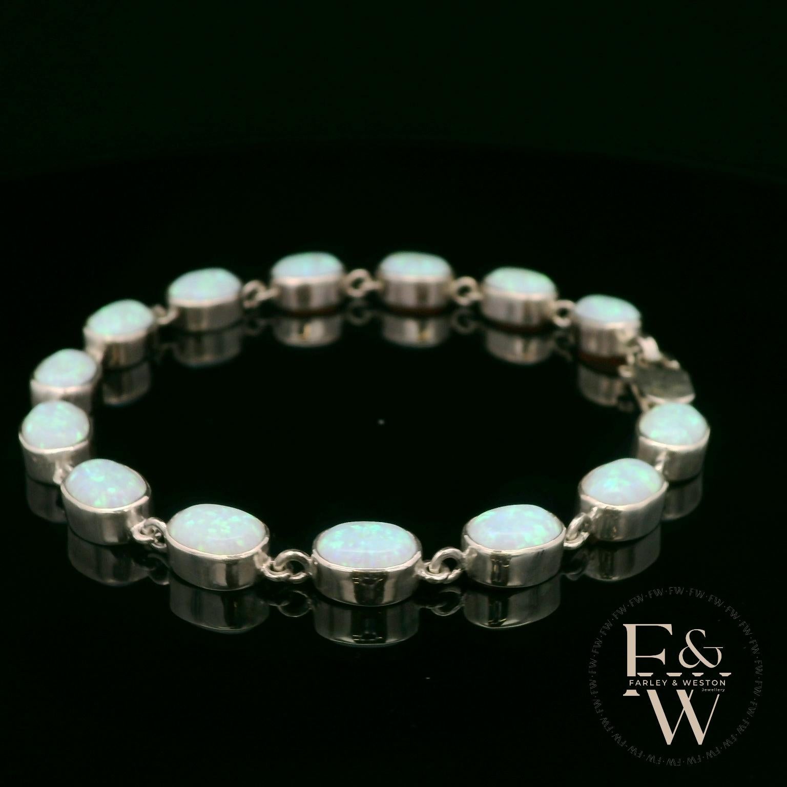 Sterling Silver Oval Cultured Opal Bracelet