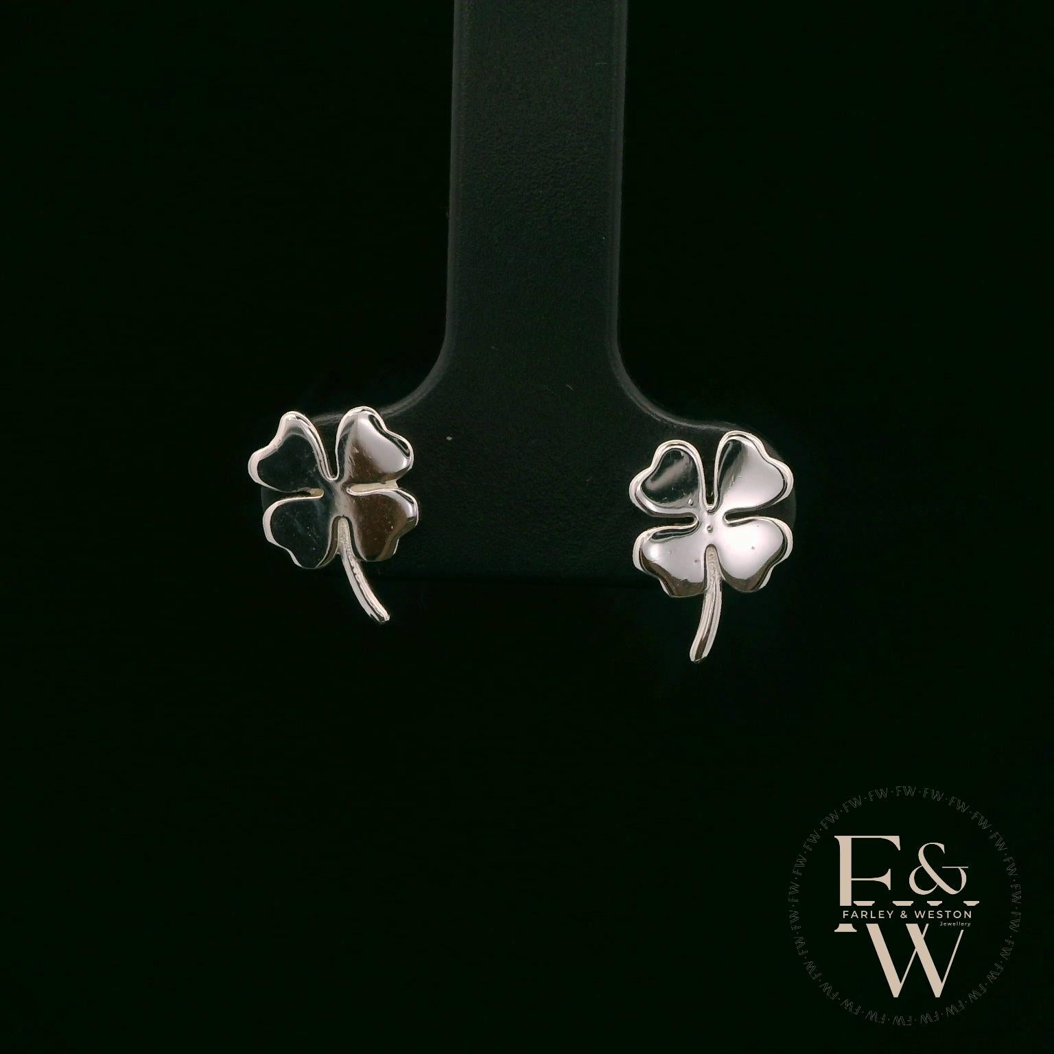 4 Leaf Clover 9ct White Gold Studs