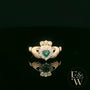 9ct Yellow Gold Green Agate & White CZ Claddagh Cluster Ring