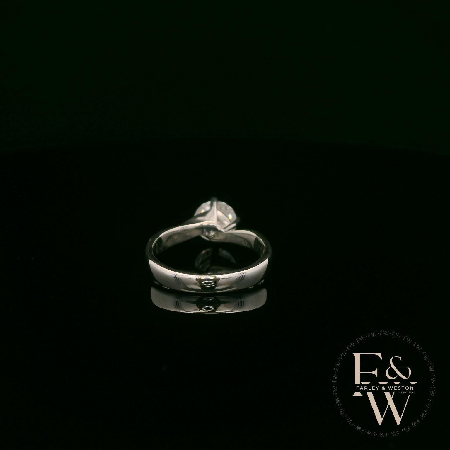 Silver Solitaire Round-Cut White Moissanite Diamond Ring