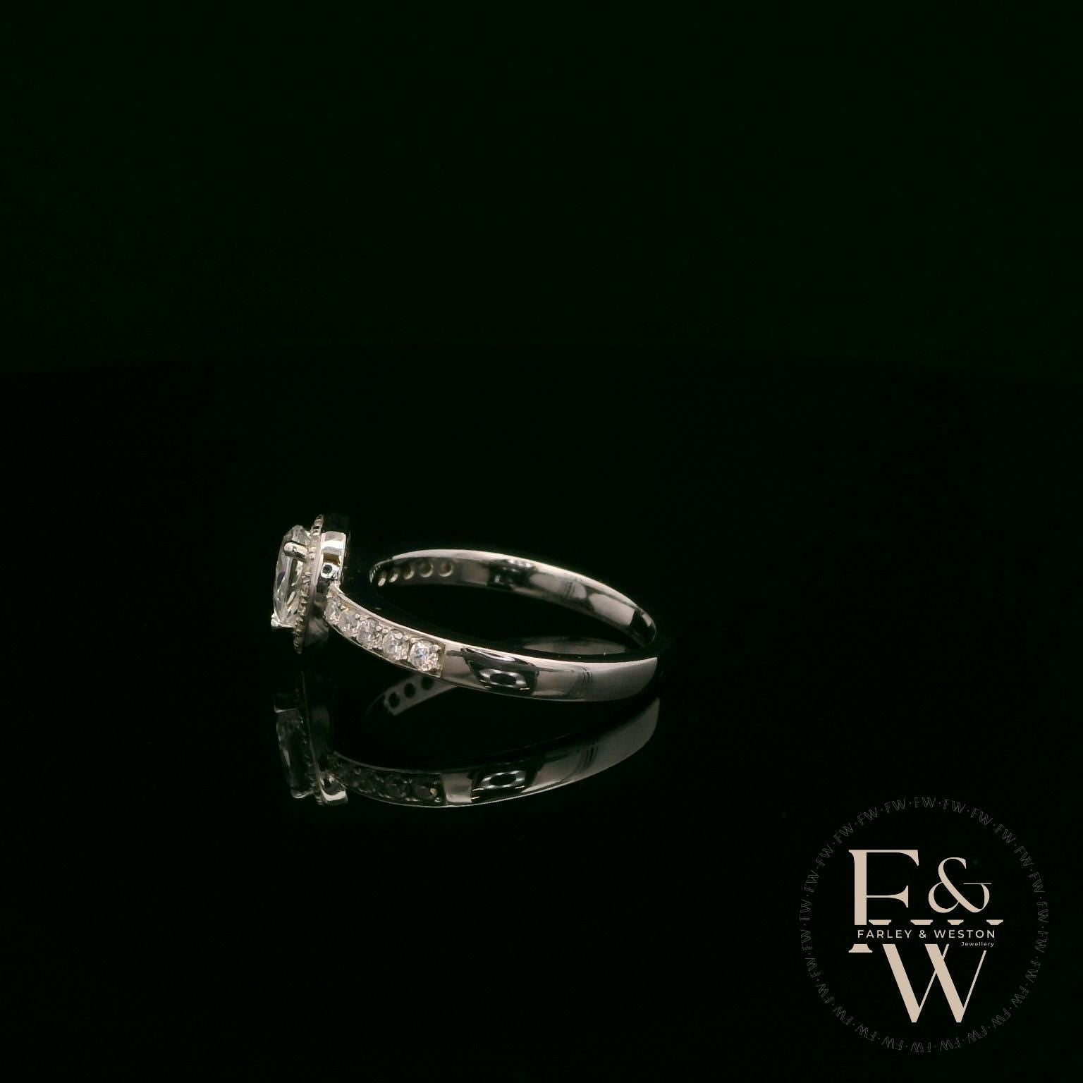 Swarovski Silver & White CZ Pear-Shaped Halo Ring