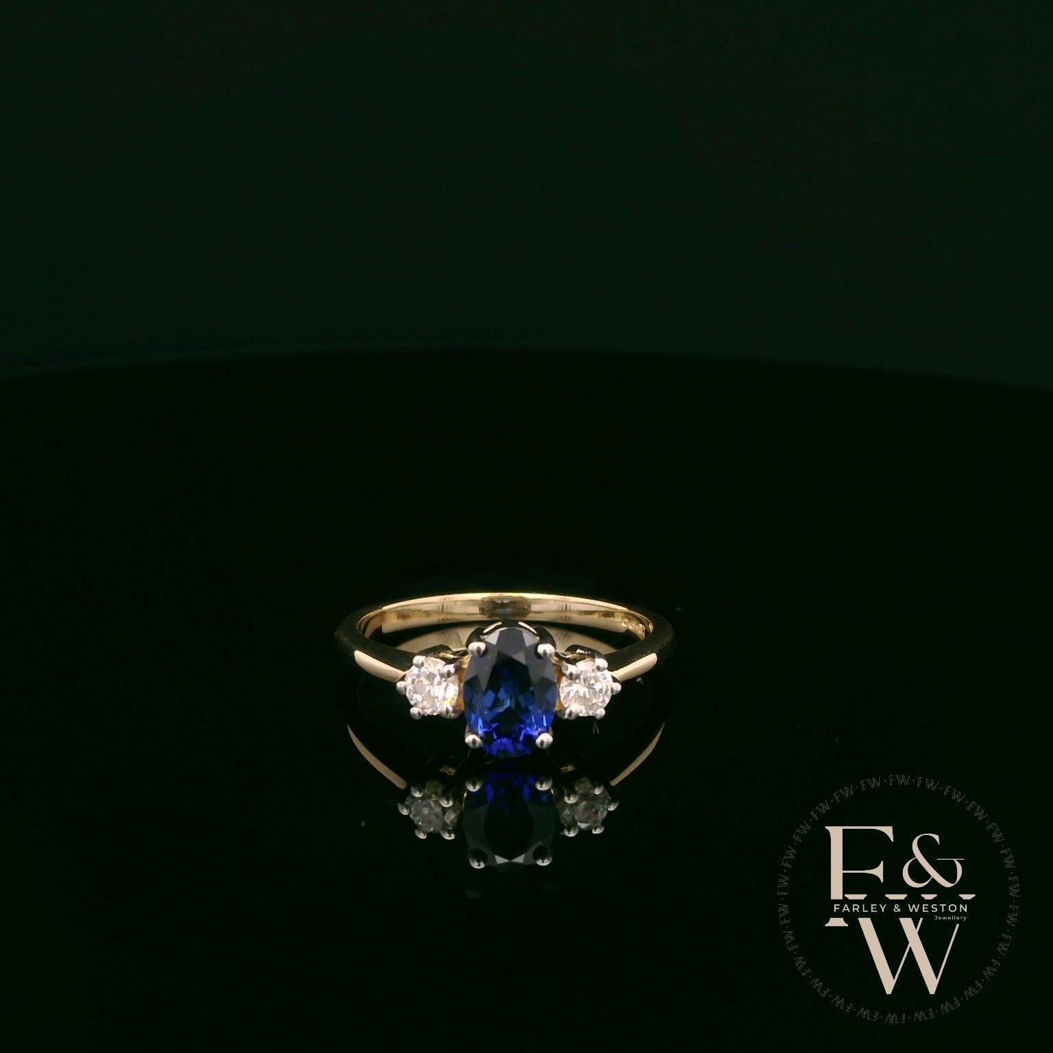 Lab Grown Sapphire and Diamond 9ct Yellow Trilogy Ring