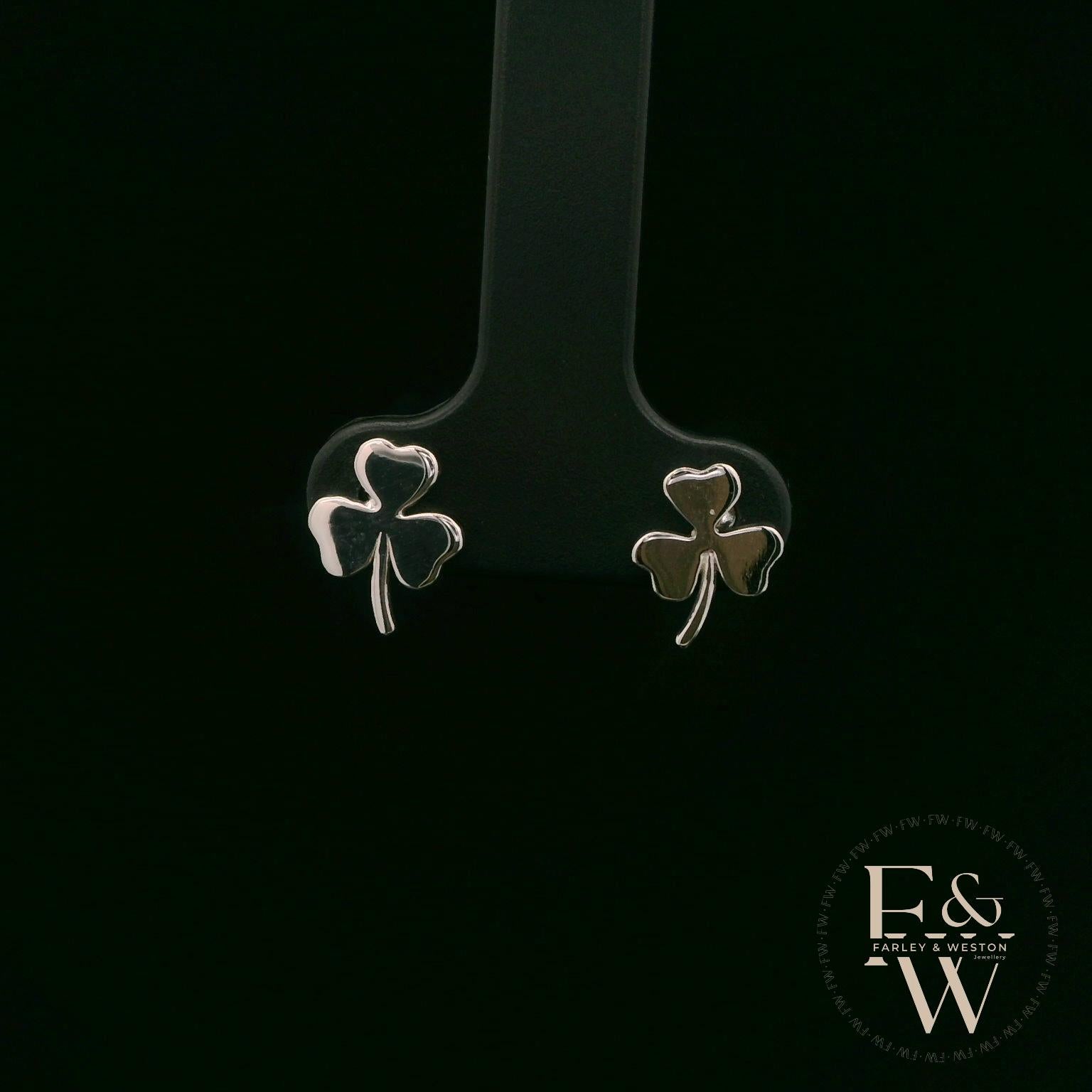 3 Leaf Clover 9ct White Gold Studs