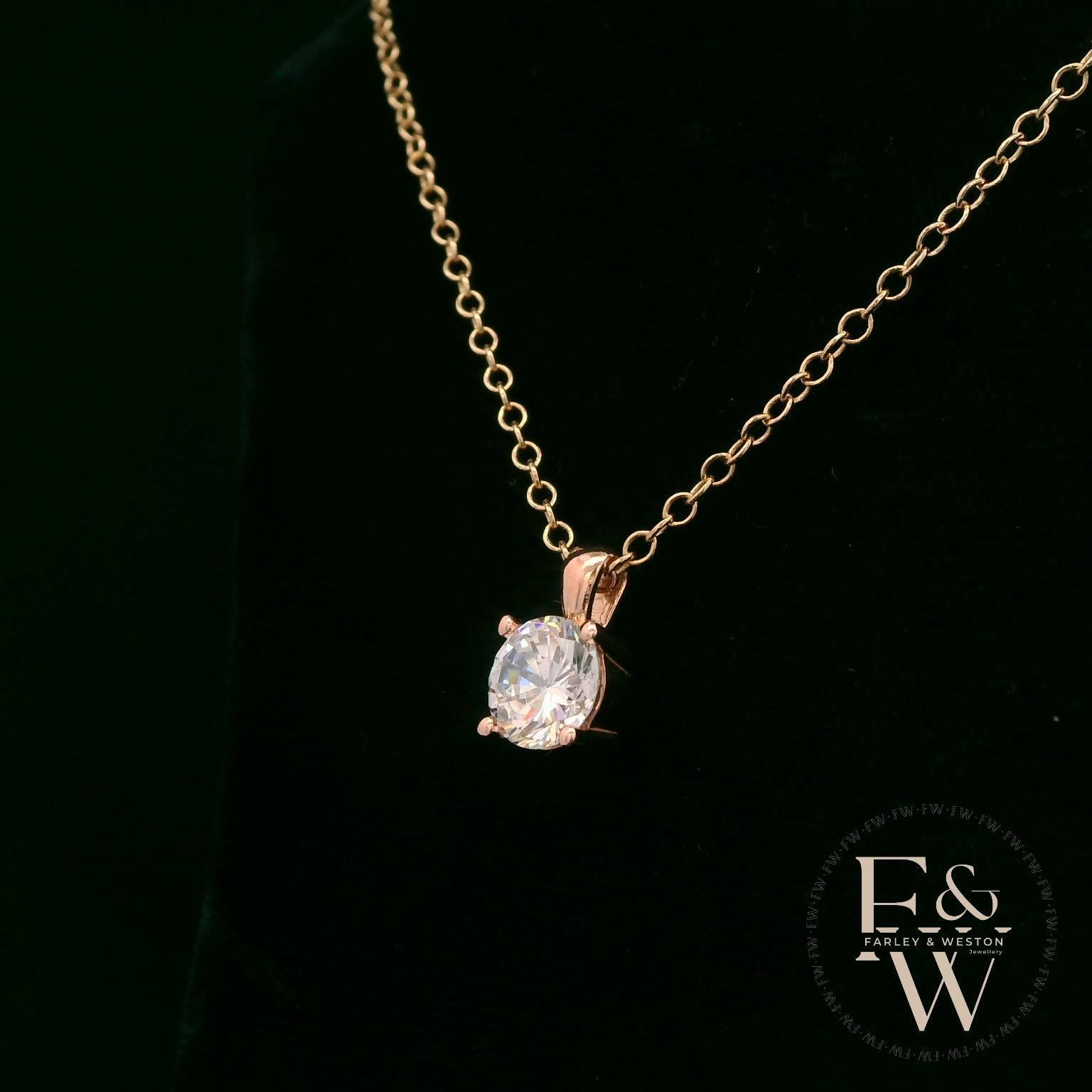 9ct Rose Gold & Solitaire Moissanite Pendant