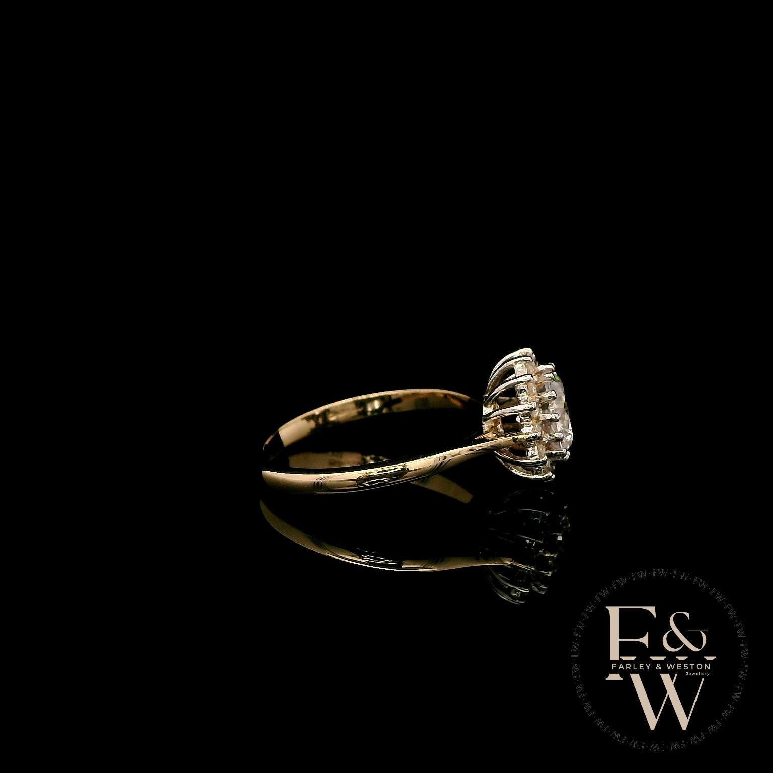 9ct Yellow Gold & White Moissanite Gold Floral Ring