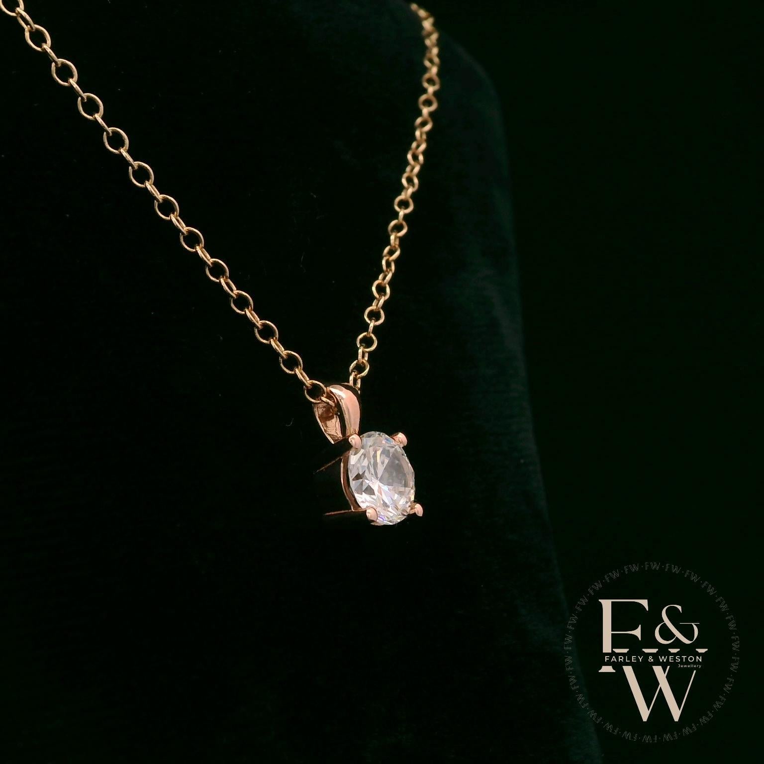 9ct Rose Gold & Solitaire Moissanite Pendant