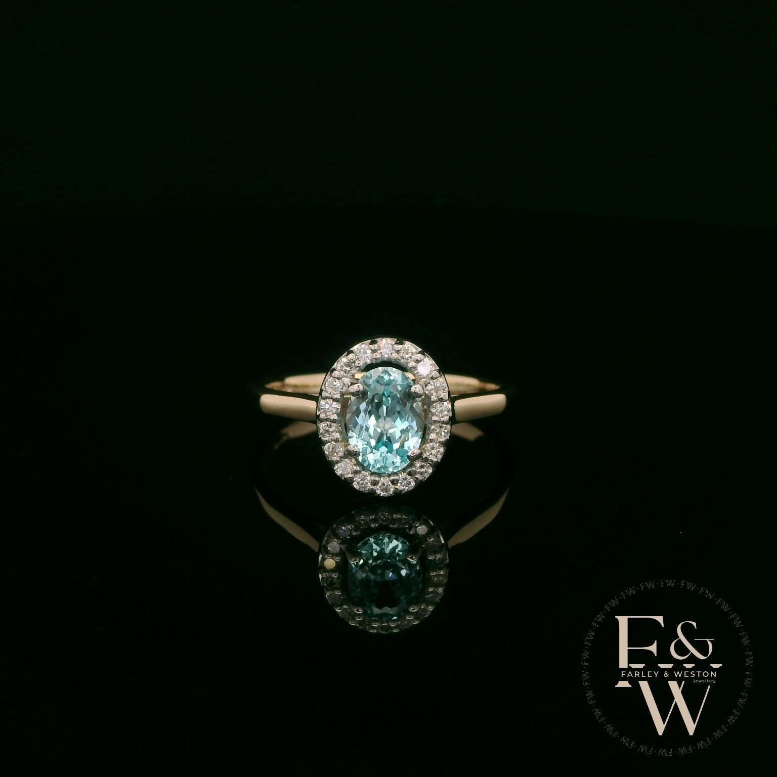 Lab Grown Aqua and Diamond 9ct Yellow Cluster Ring
