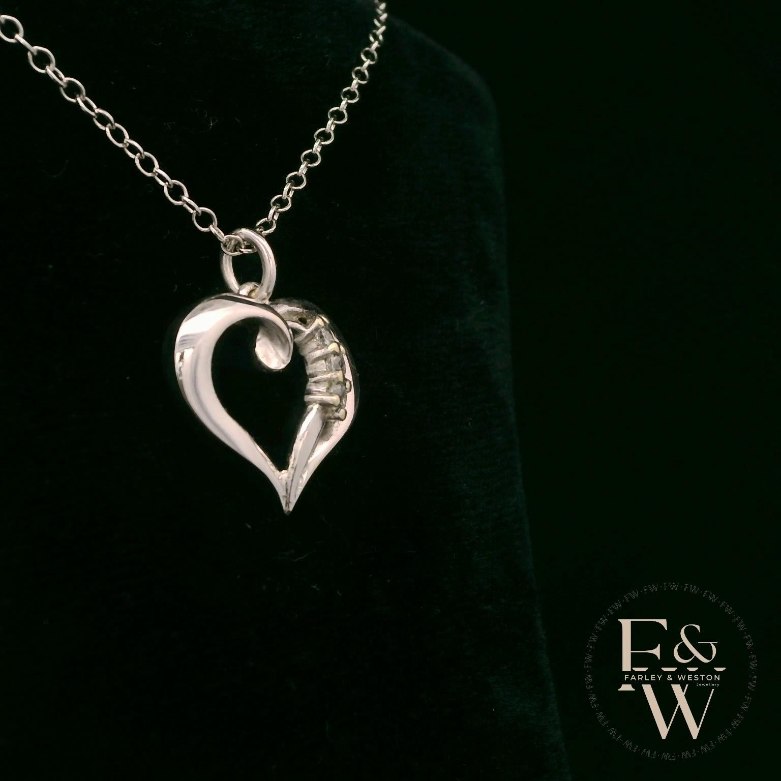 9ct White Gold Small White Moissanite Heart Pendant