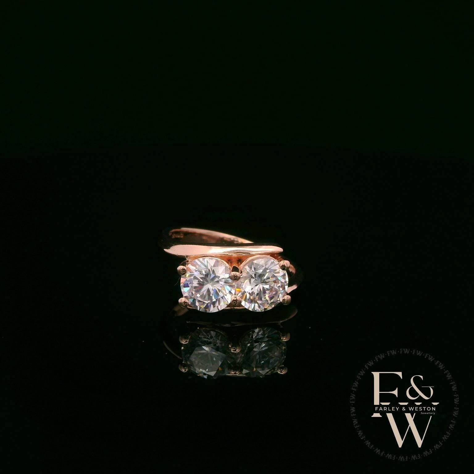 Double Moissanite & 9ct Rose Gold Ring