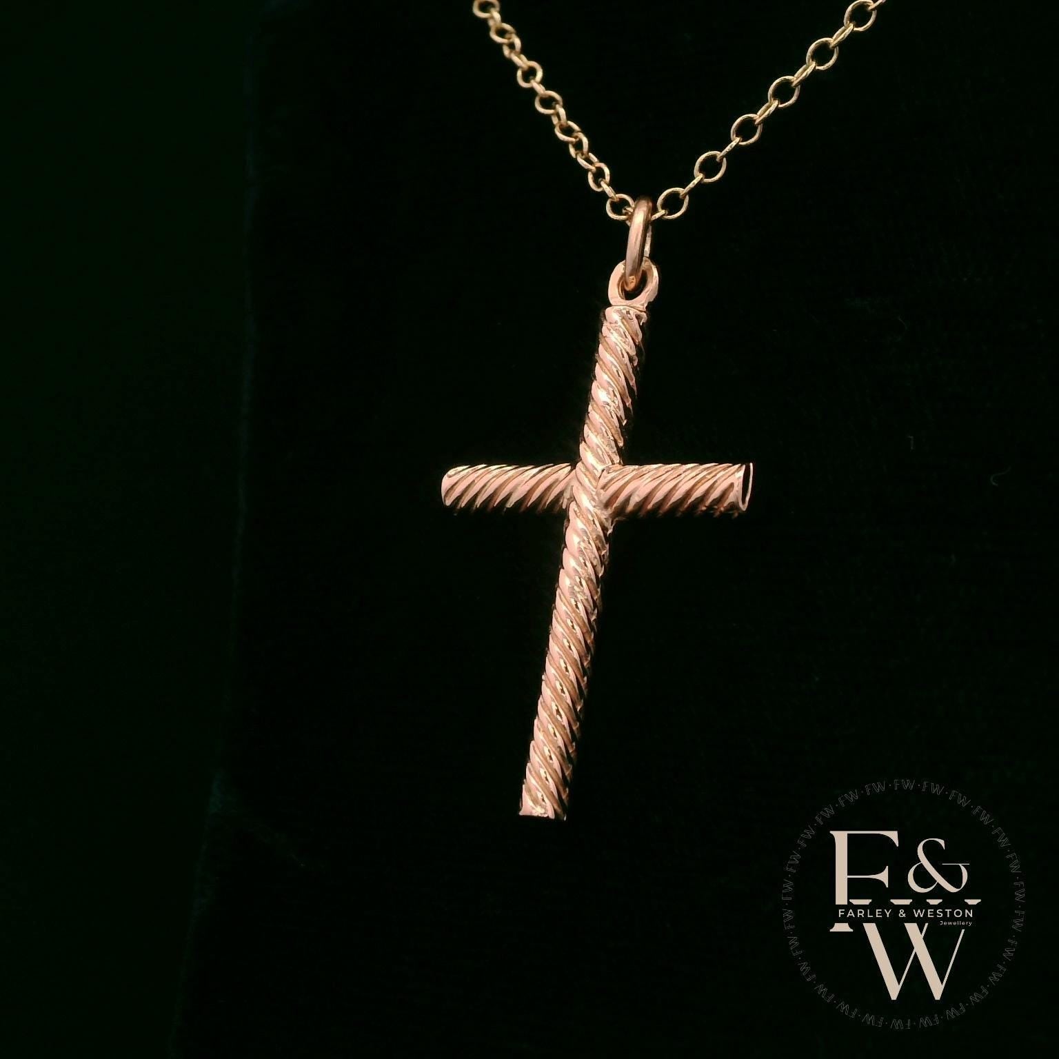 9ct Rose Gold Twisted-Cross Pendant