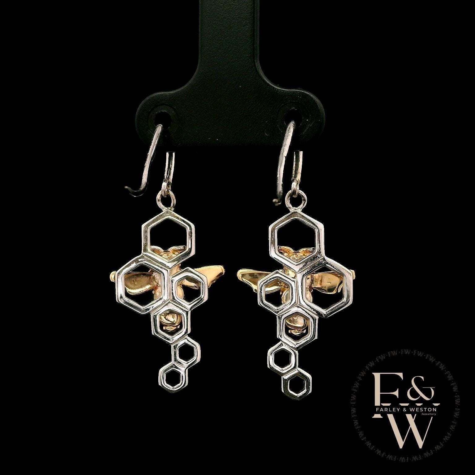 9ct White & Yellow Gold Bee-Inspired Earrings