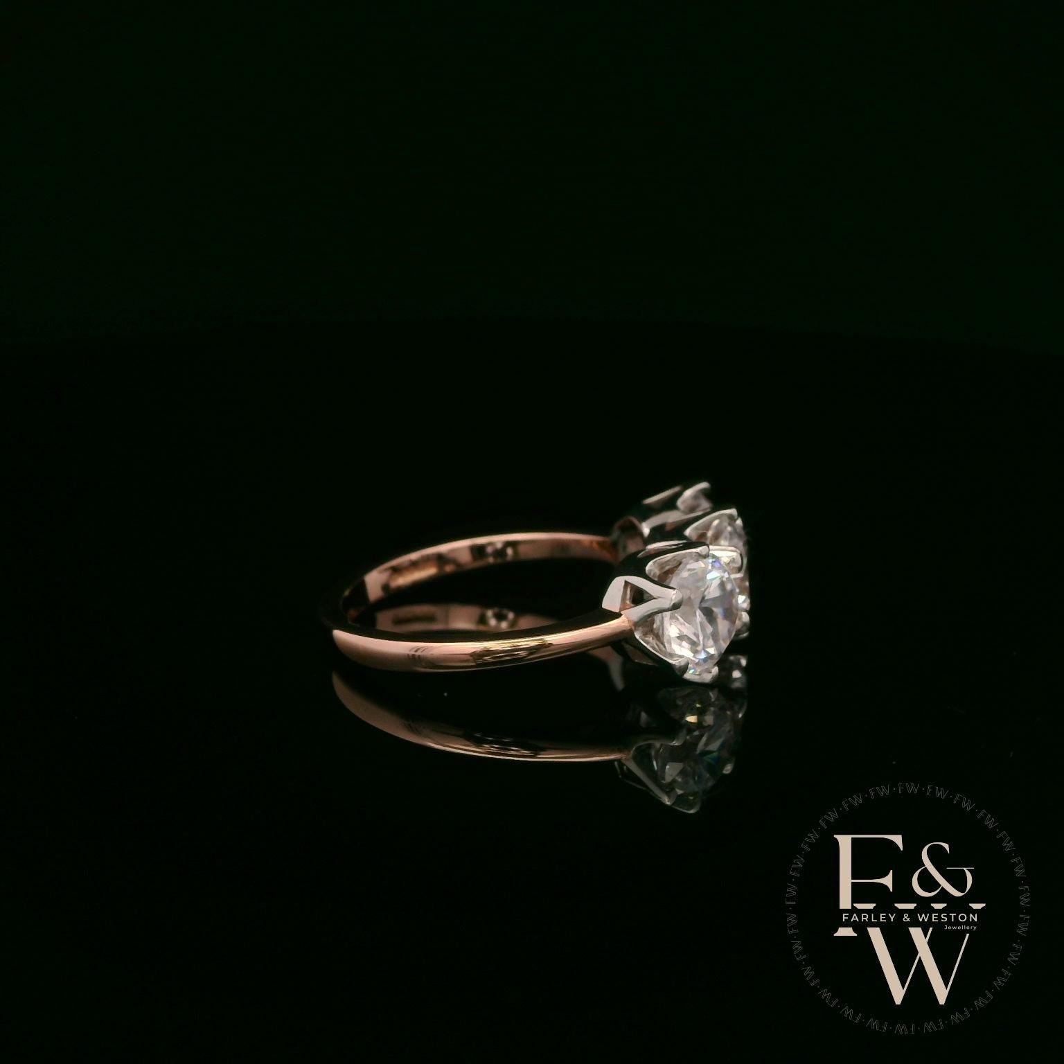 9ct Rose Gold & Three Stone Moissanite Ring