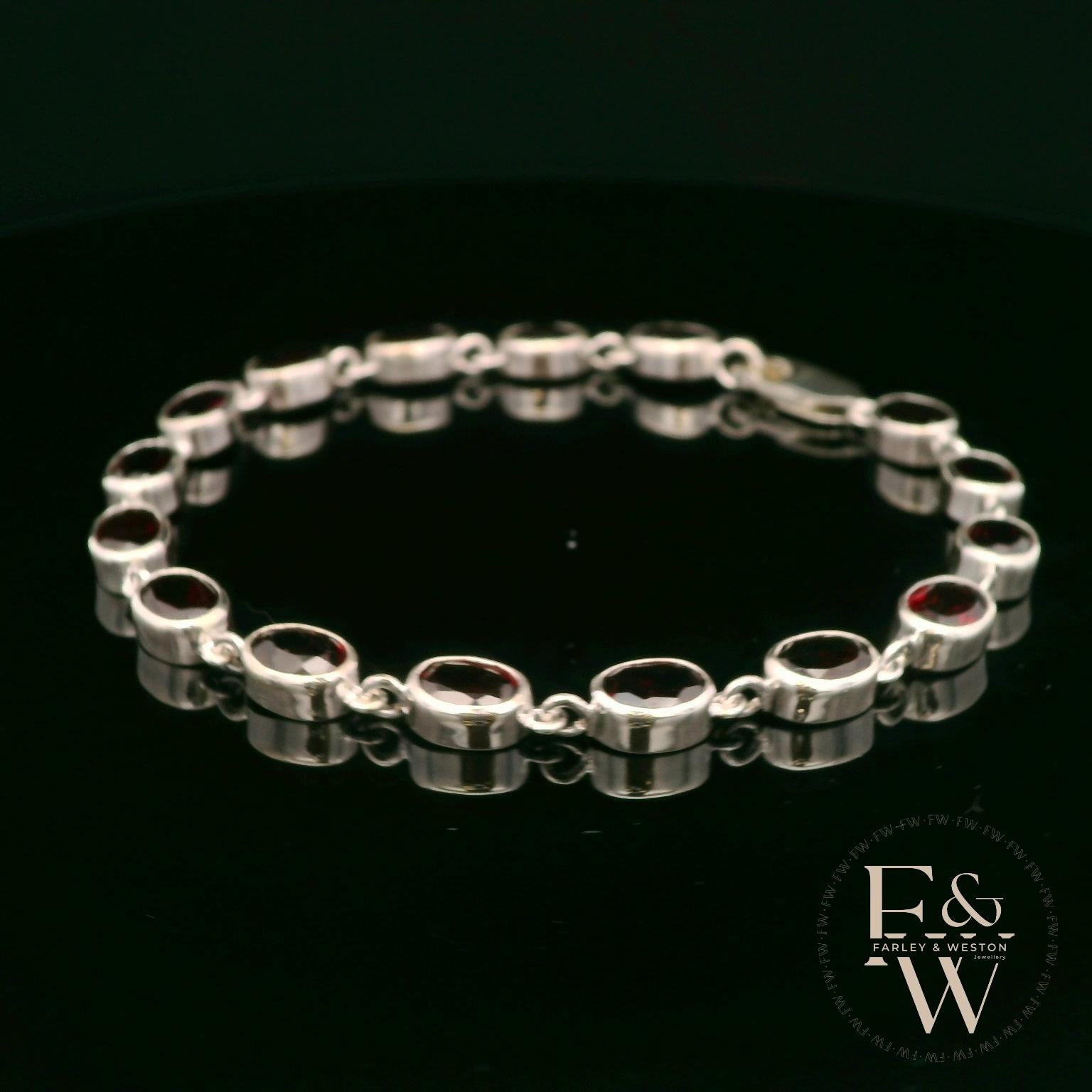Sterling Silver Oval Garnet Bracelet