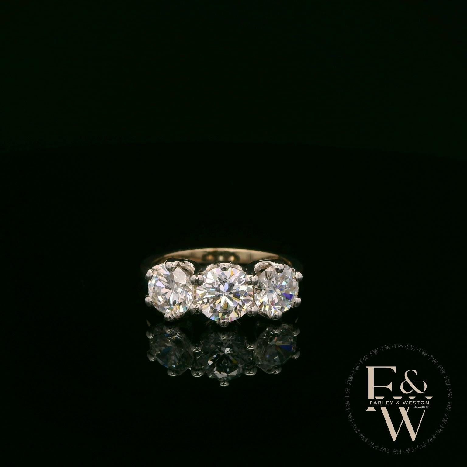 9ct Yellow Gold & Three Stone Moissanite Ring