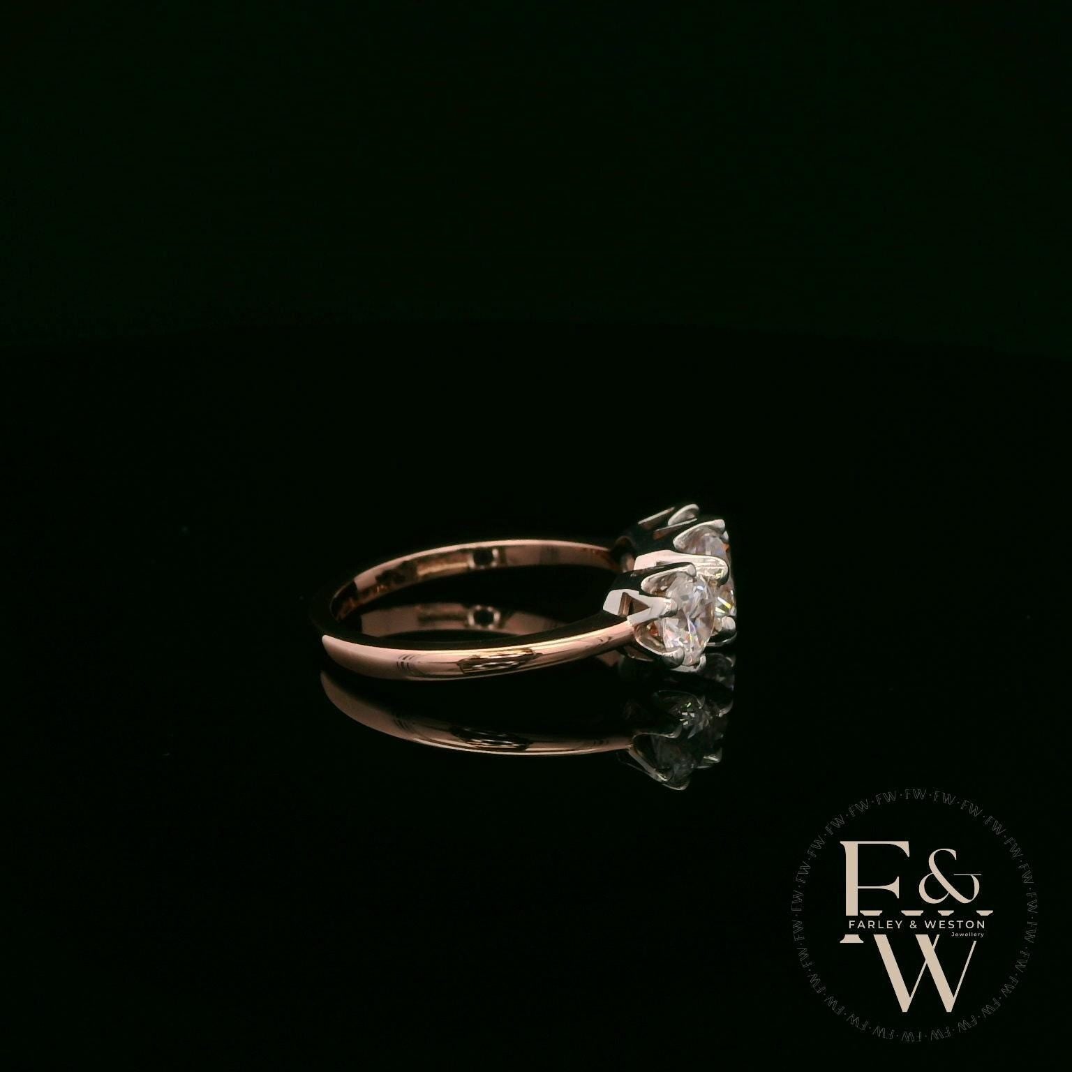 9ct Rose Gold & Three Stone Moissanite Ring