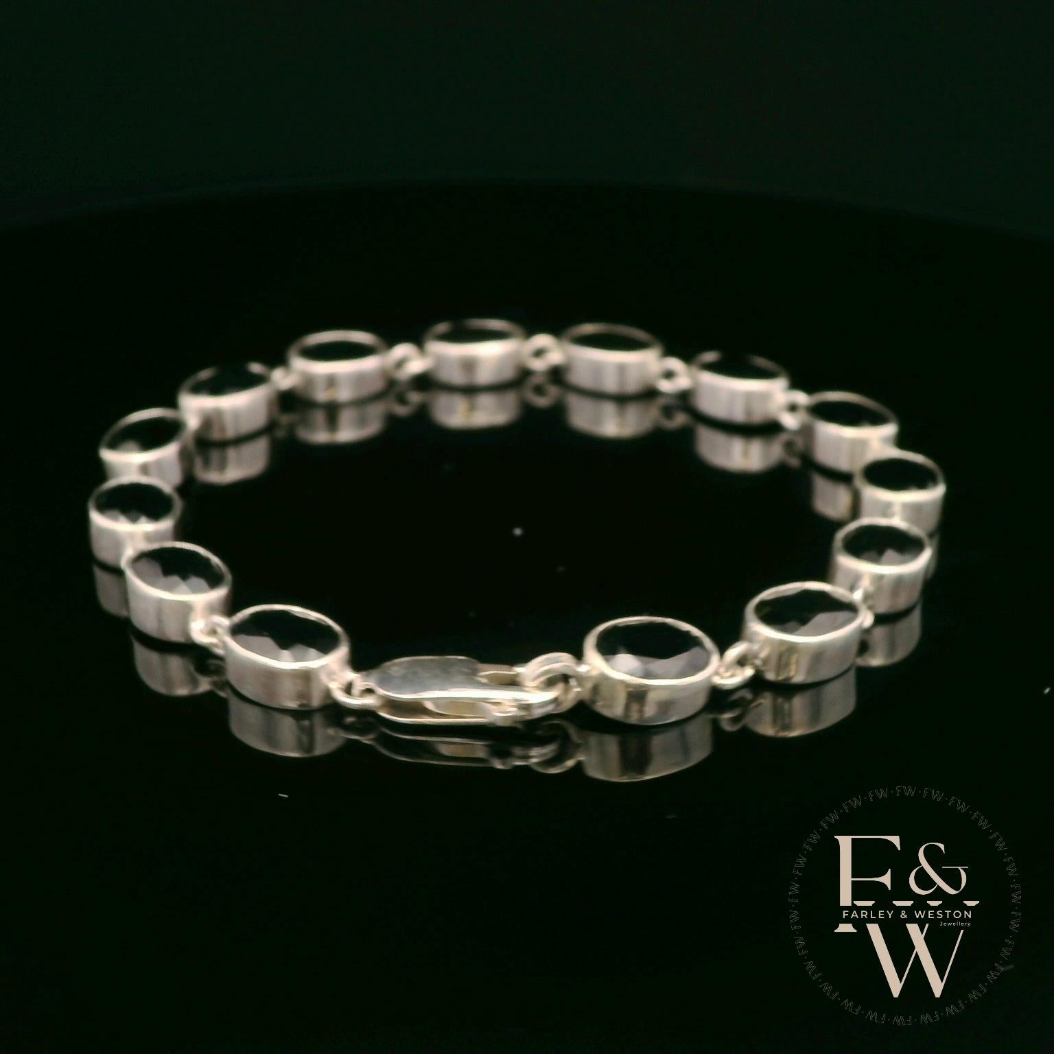 Sterling Silver Oval Black Sapphire Bracelet
