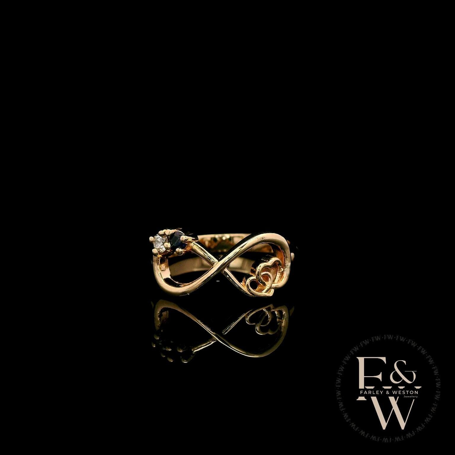 9ct Yellow Gold Infinity Heart Sapphire & Diamond Ring