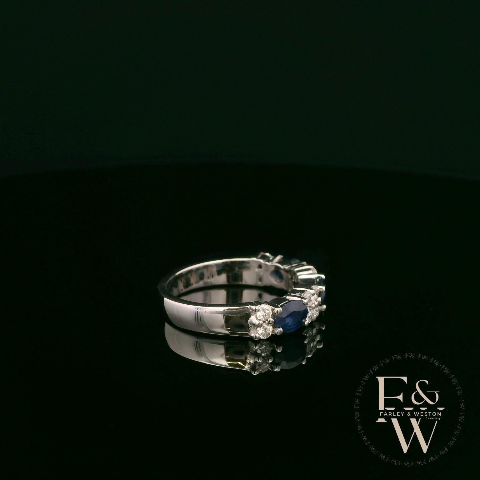 18ct White Gold Royal Blue Oval-Cut Sapphire & Diamond Ring