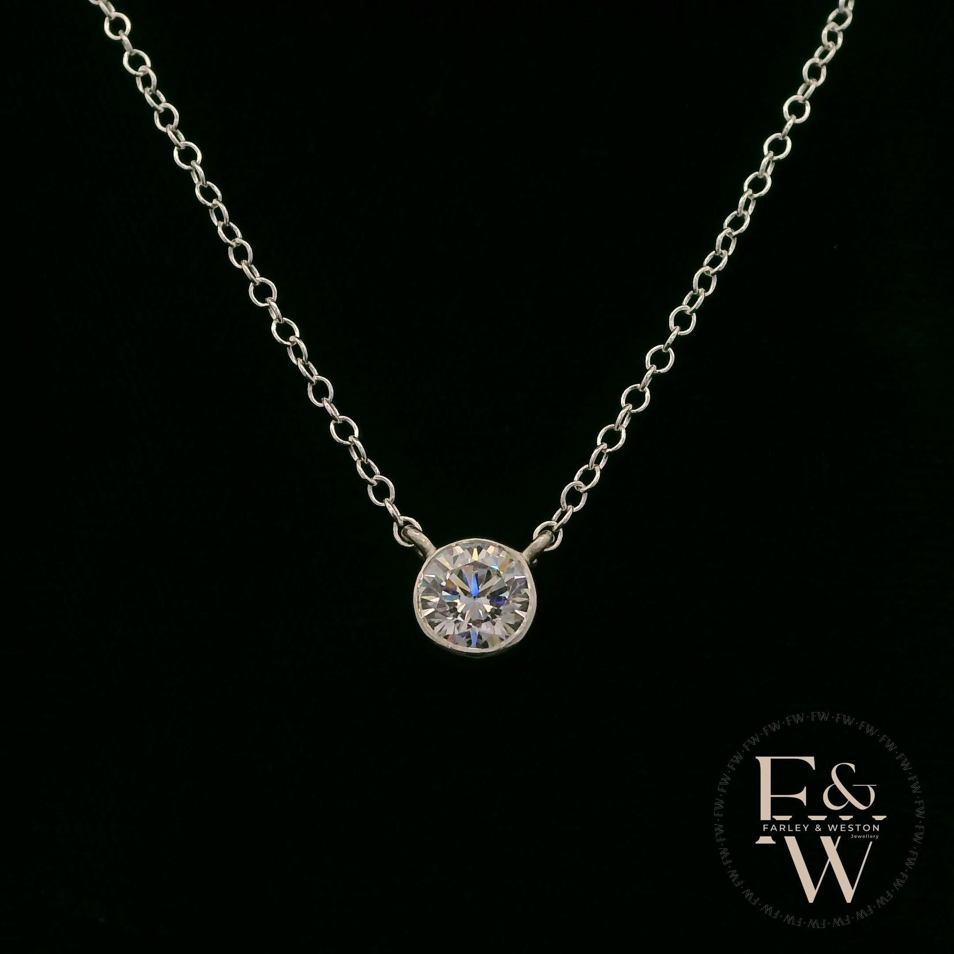 Sterling Silver Single Stone Moissanite Necklace