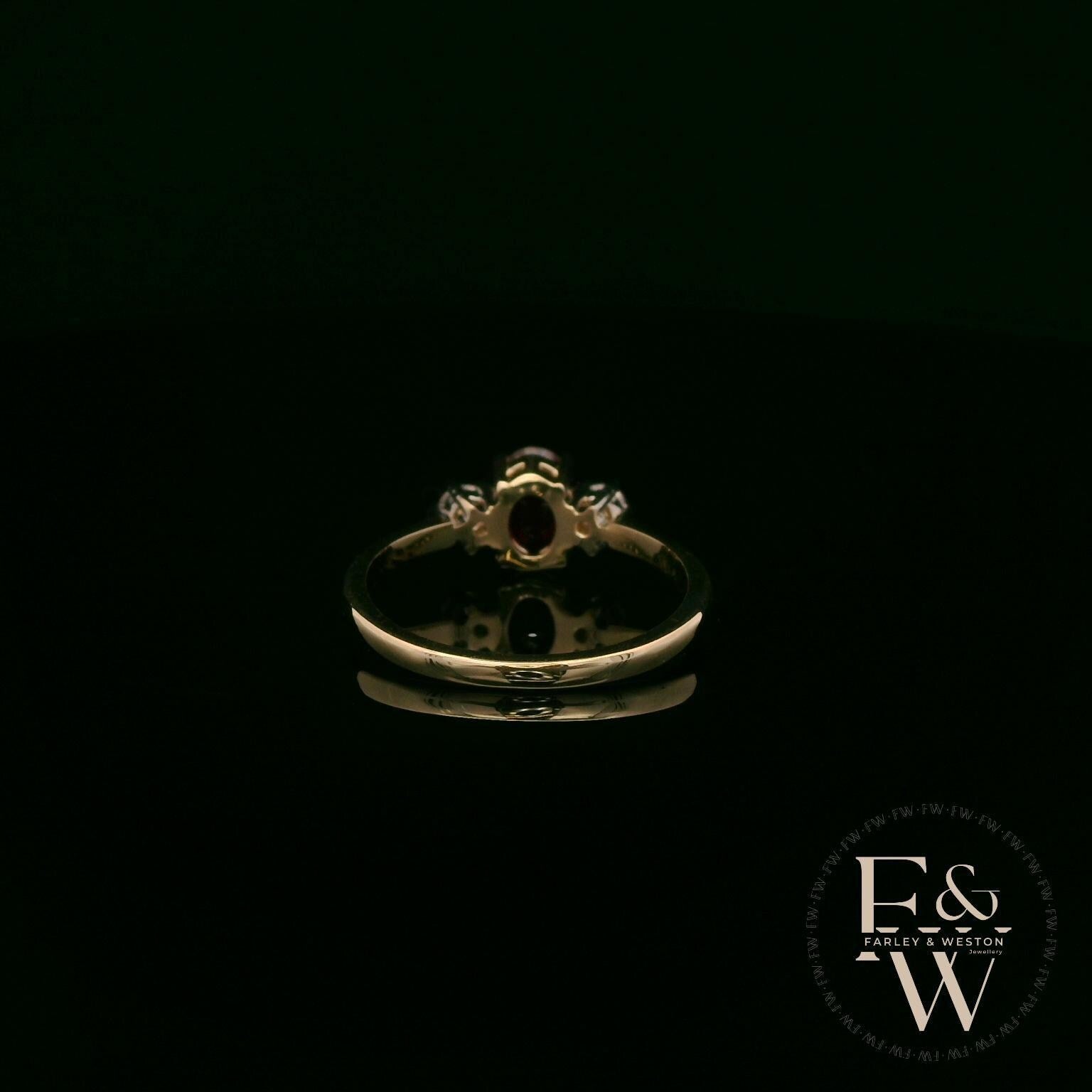 Lab Grown Ruby and Diamond 9ct Yellow Trilogy Ring