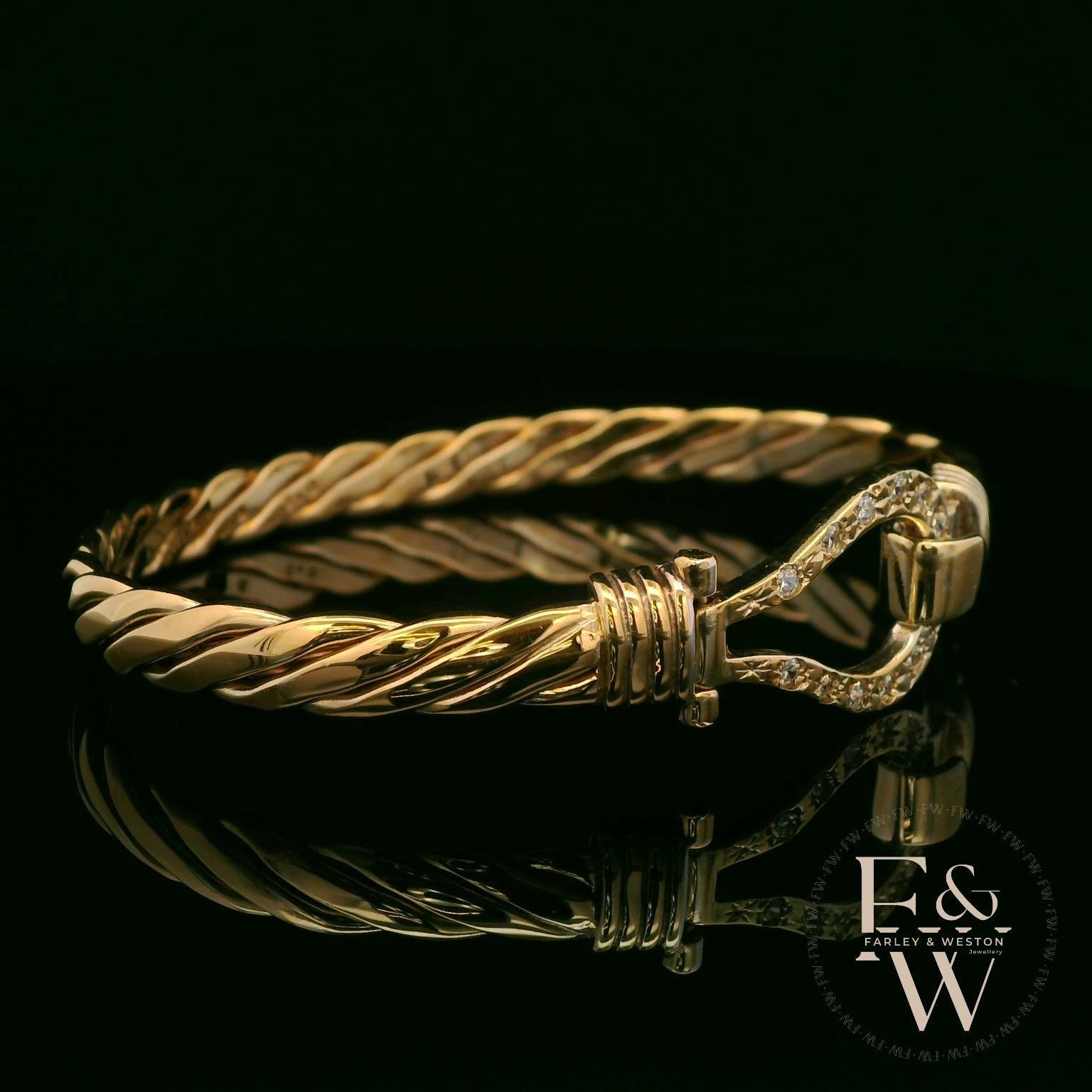 Twist Bangle Handmade Stone set 9ct Gold 15g UK Hallmarked