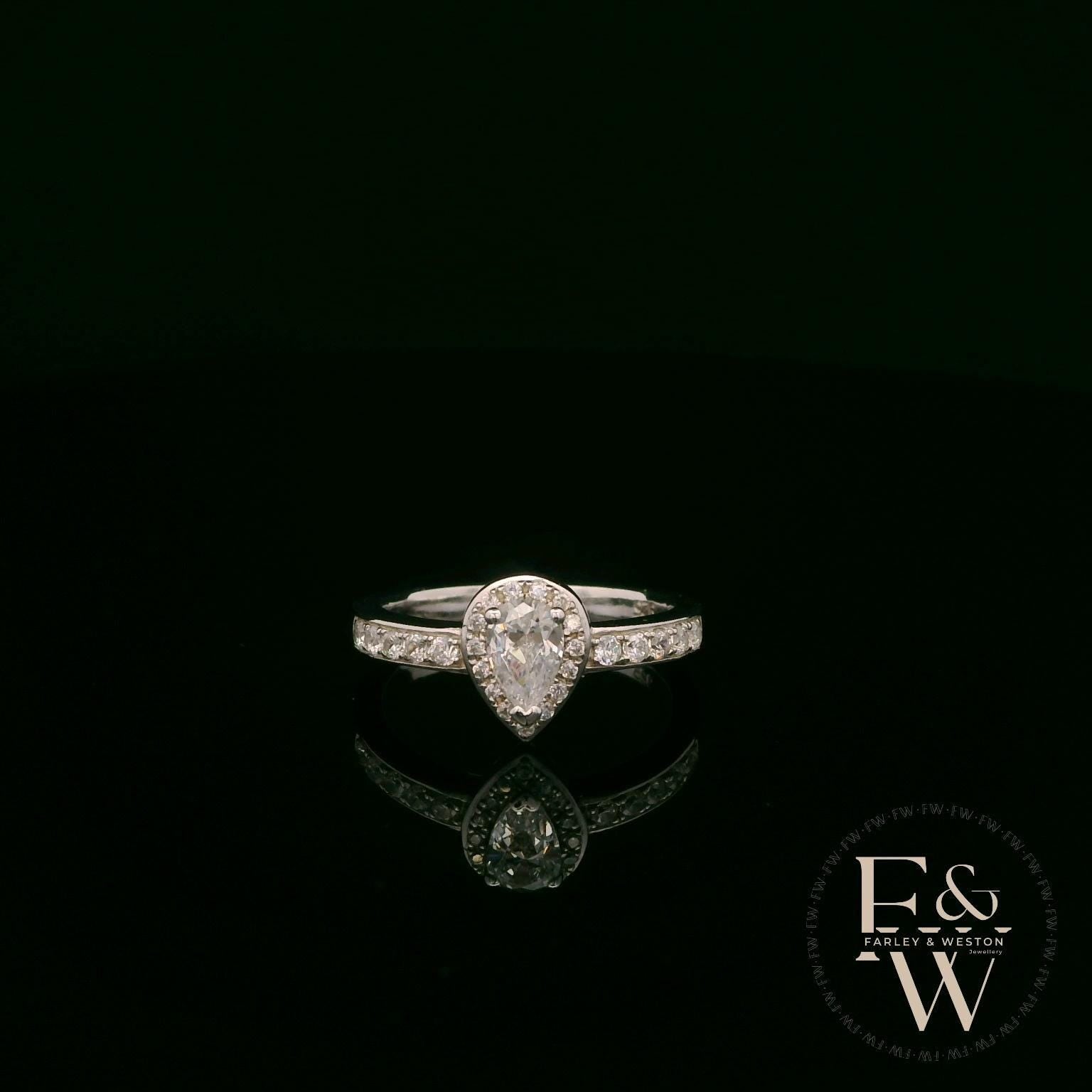 Swarovski Silver & White CZ Pear-Shaped Halo Ring