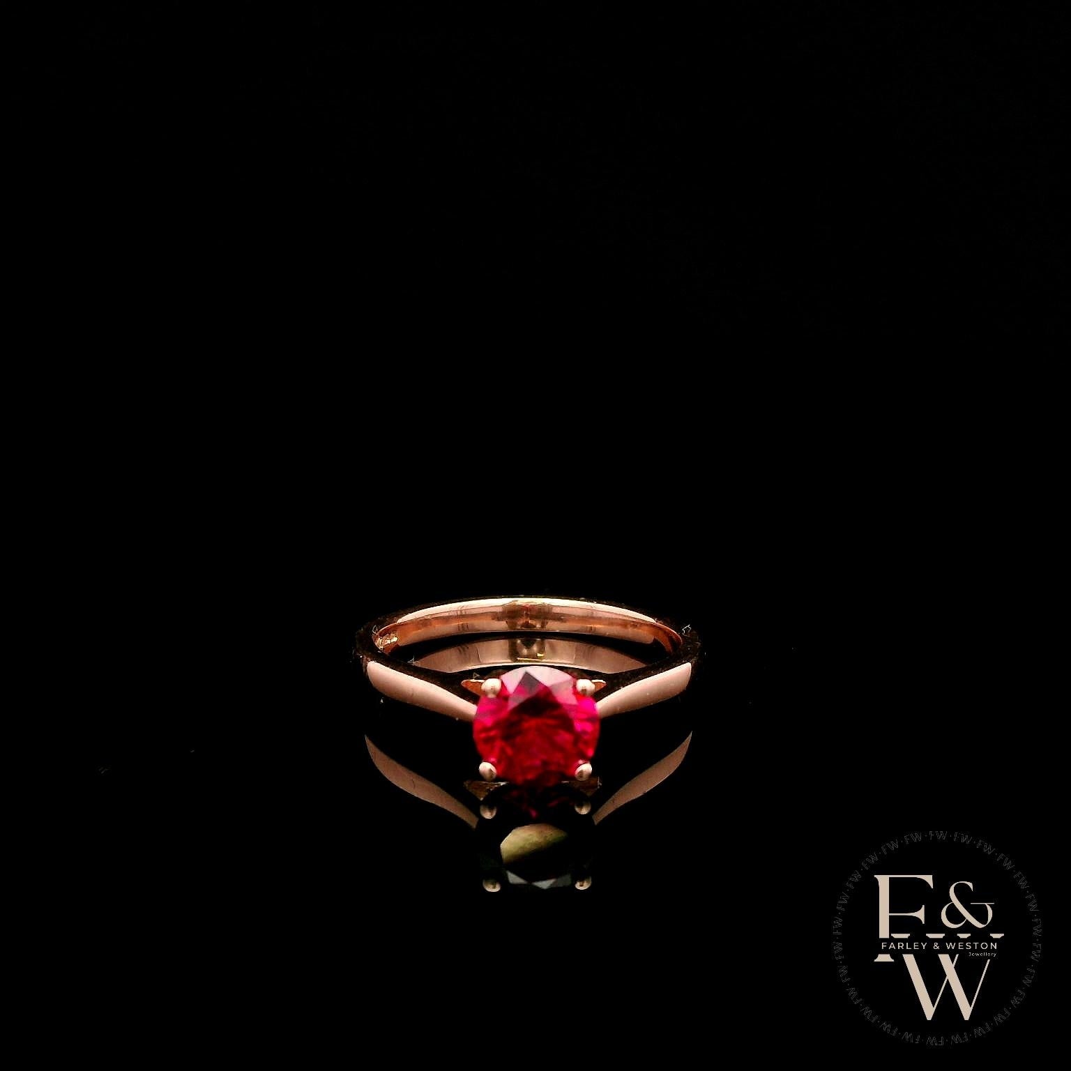 9ct Rose Gold Ruby CZ Solitaire Ring
