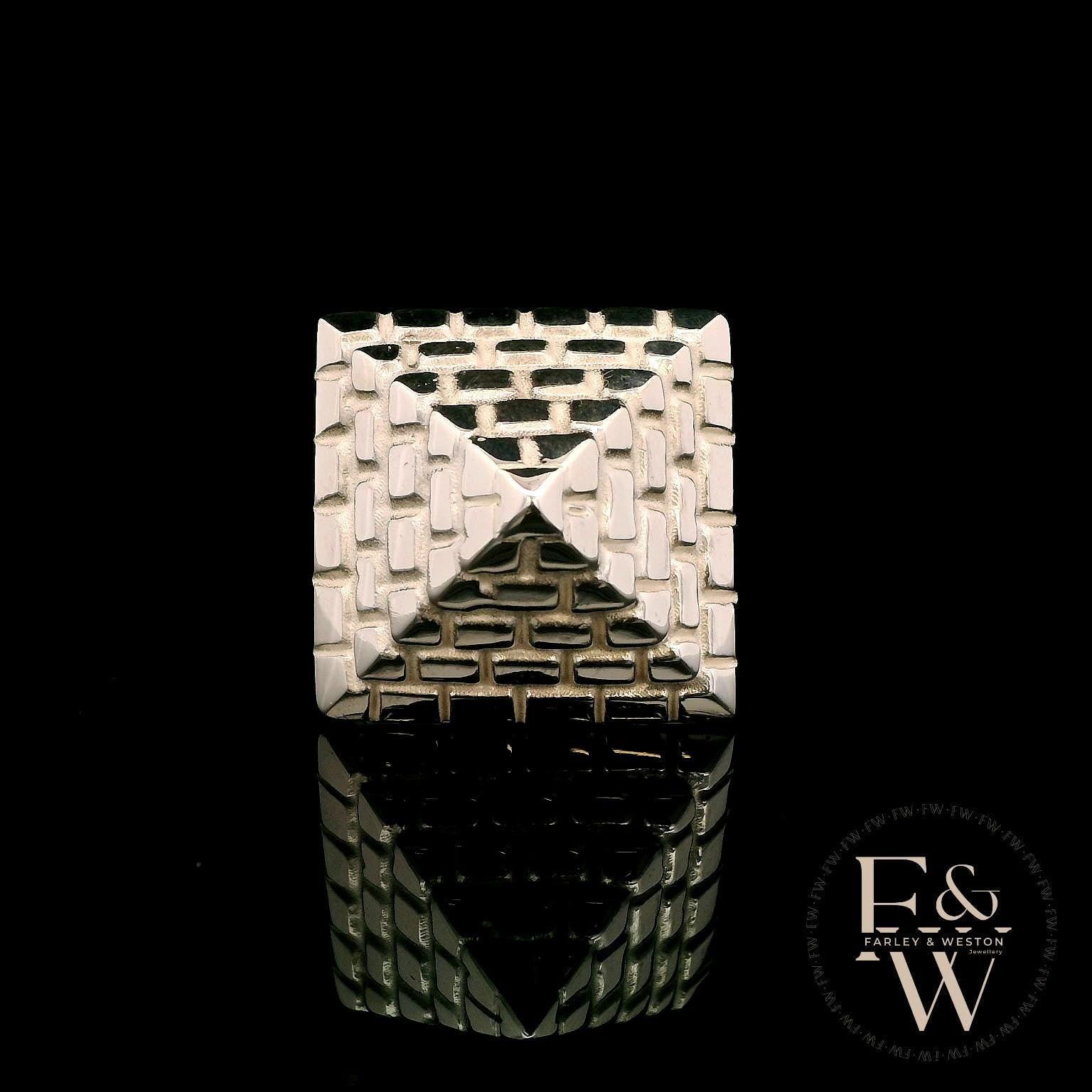 Heavy Silver Textured Pyramid Ring