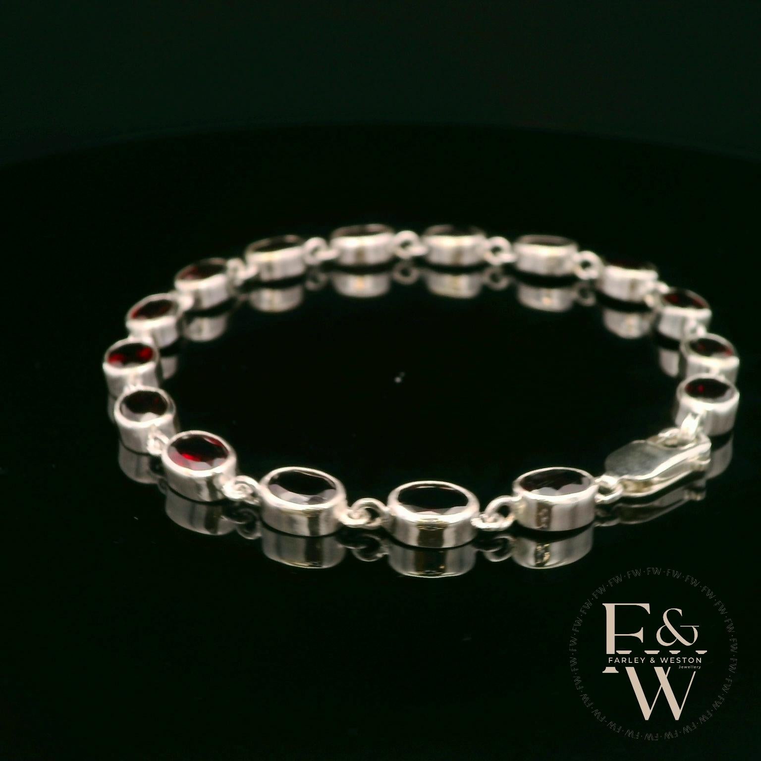 Sterling Silver Oval Garnet Bracelet