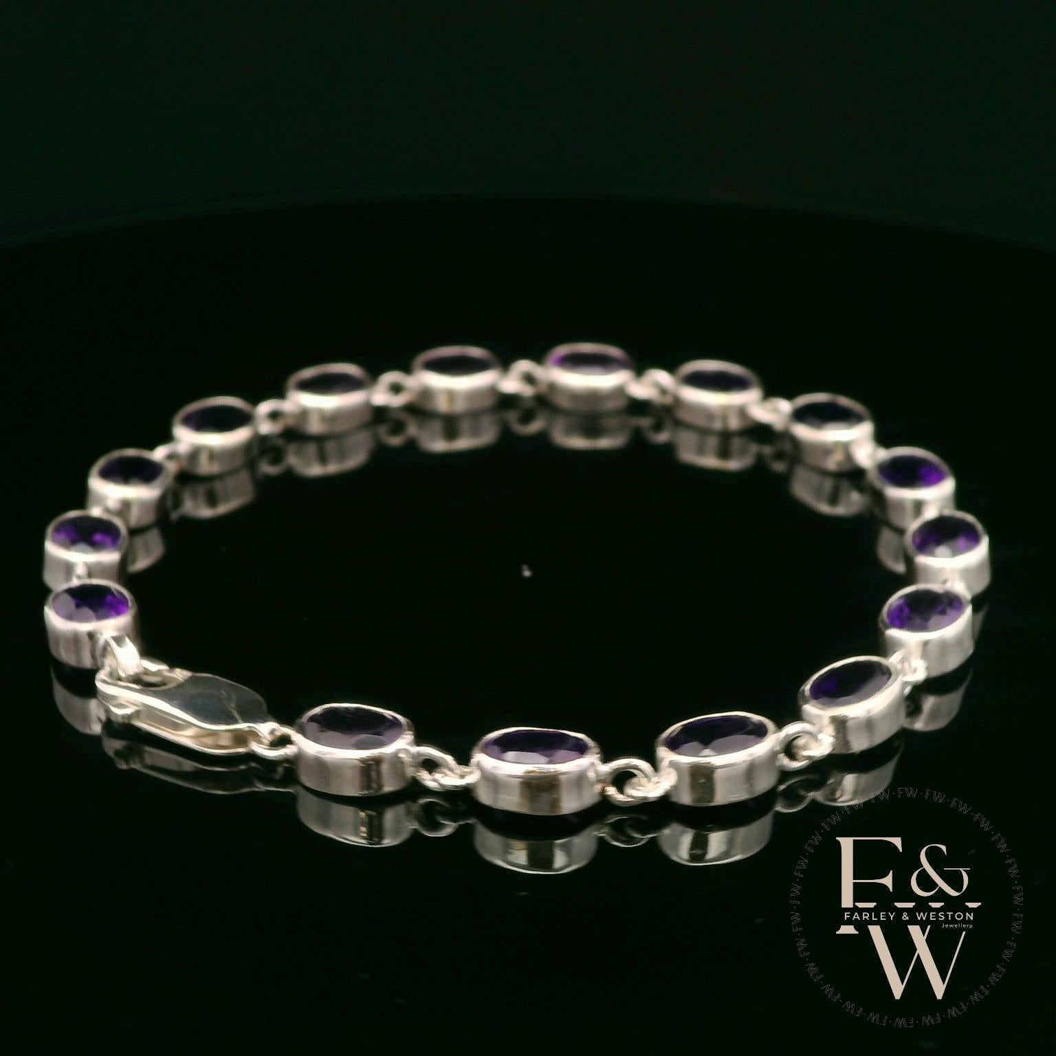 Sterling Silver Oval Amethyst Bracelet