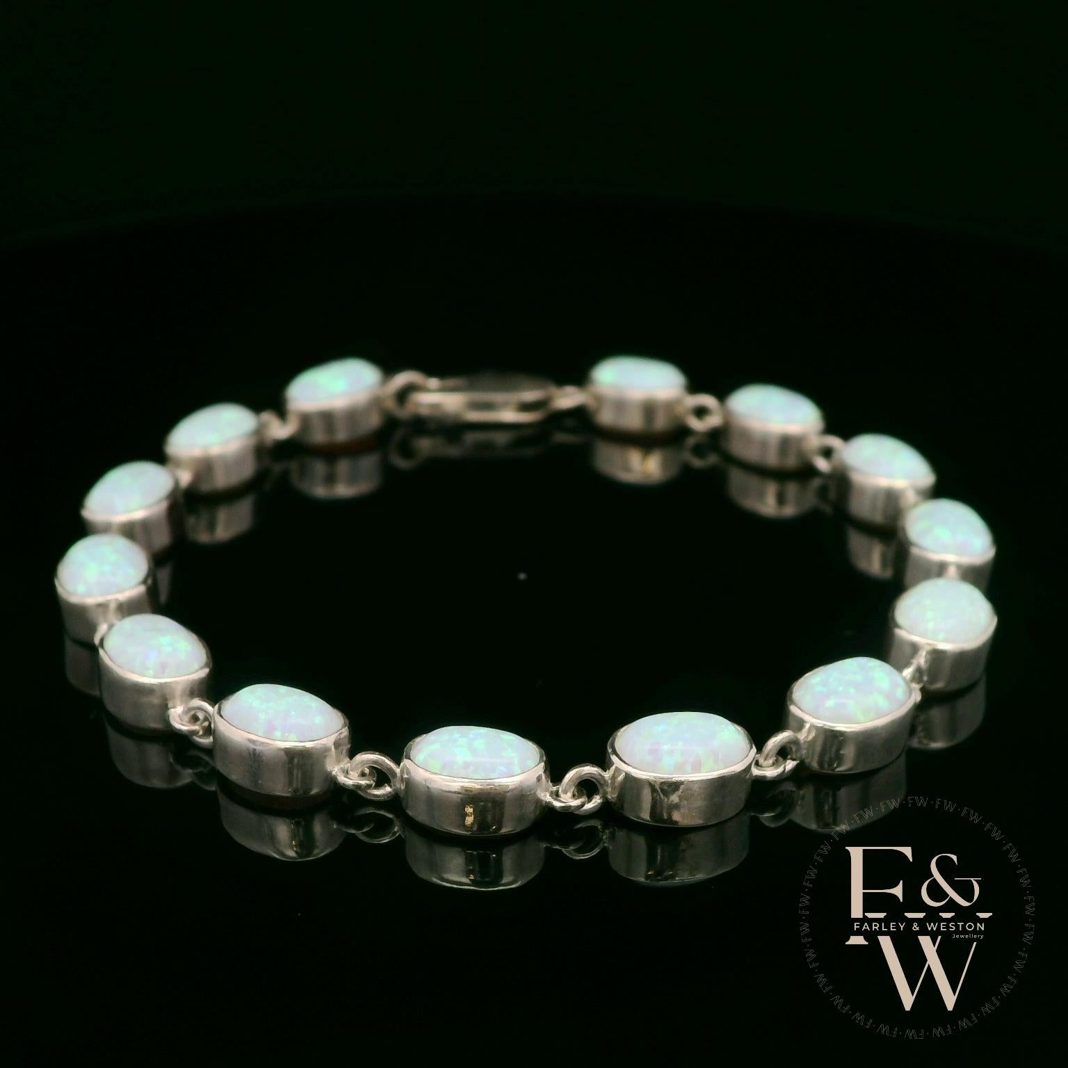 Sterling Silver Oval Cultured Opal Bracelet