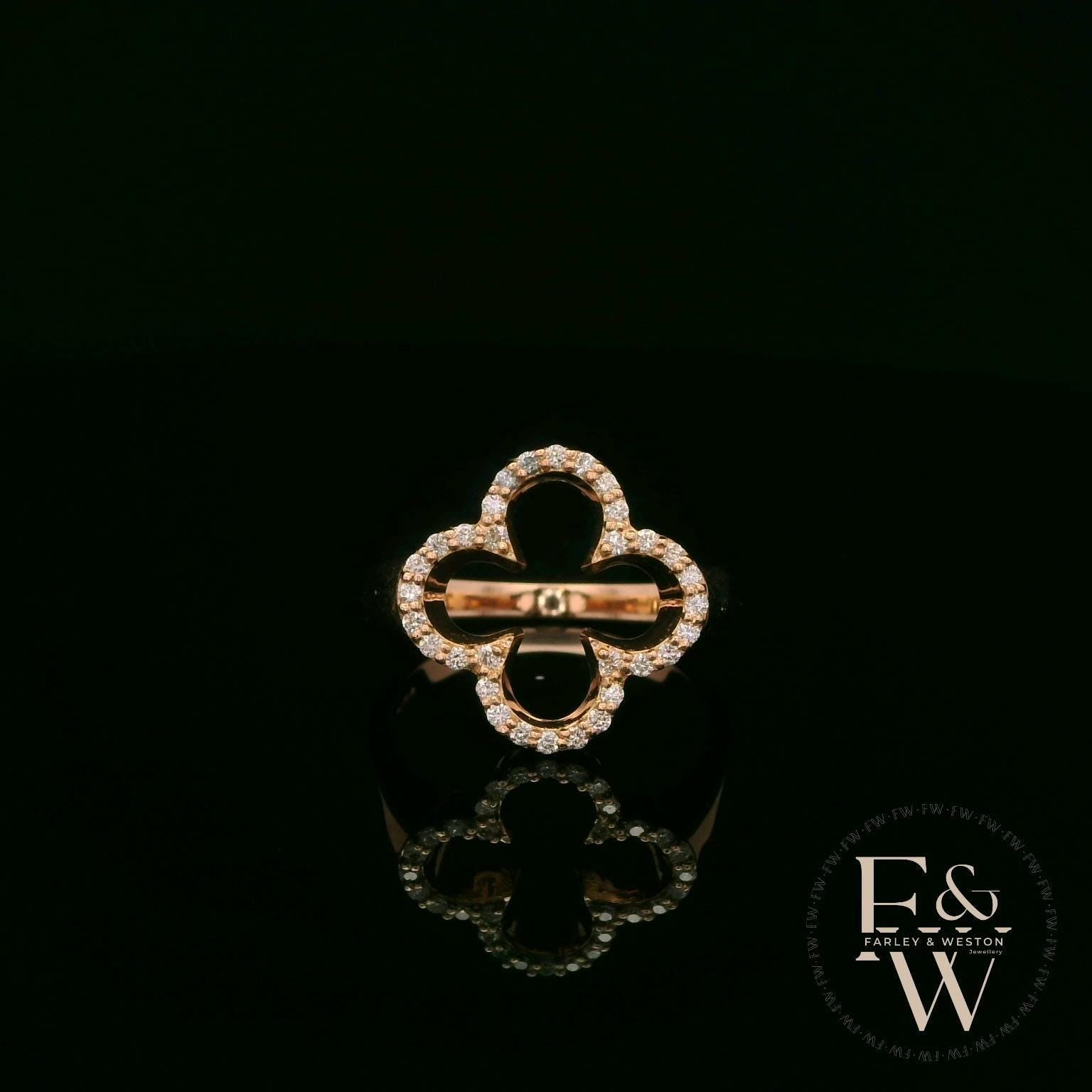 18ct Rose Gold Diamond-Encrusted Open Clover Ring